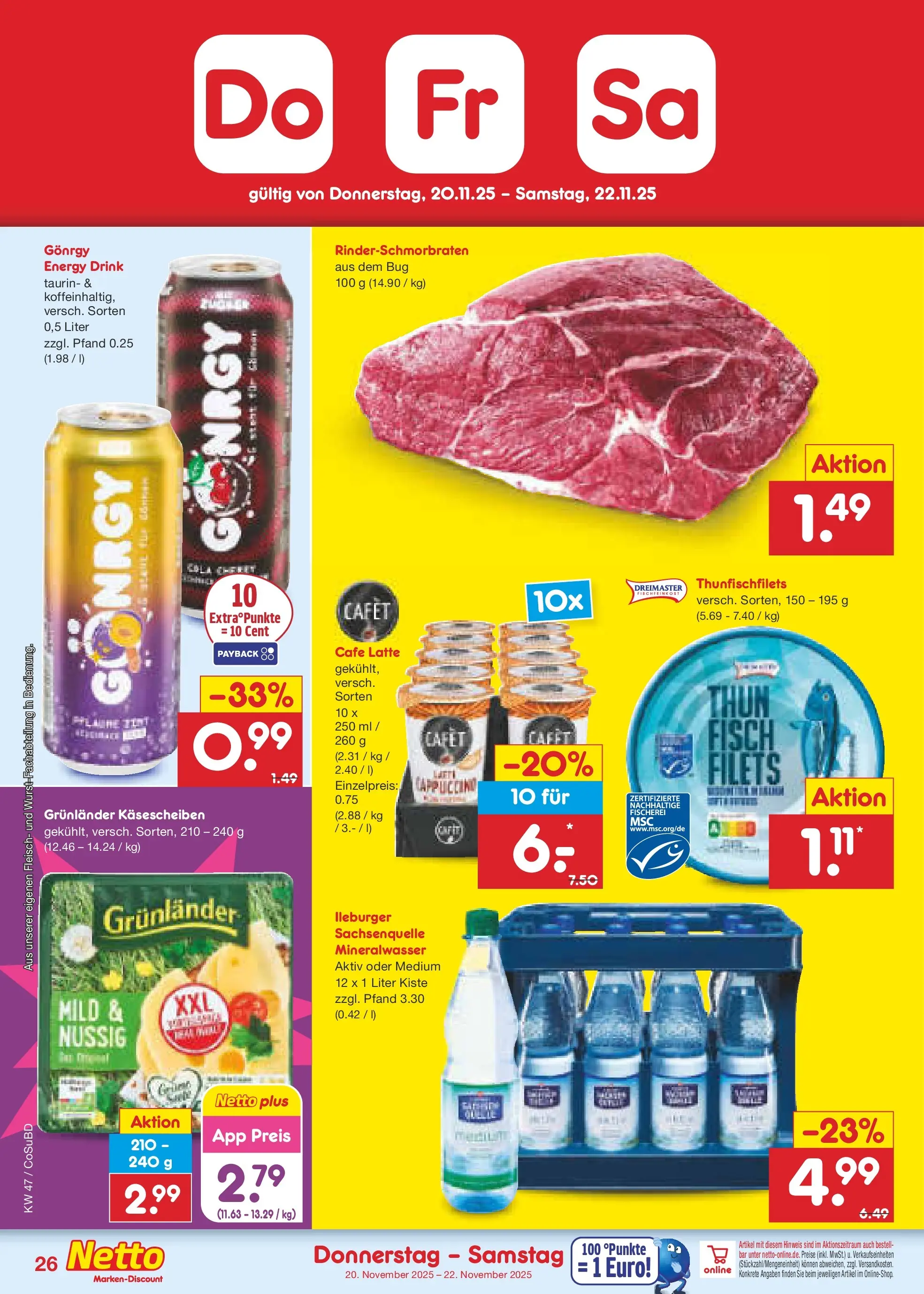 Netto Marken-Discount prospekt Delitzsch	 (ab 17.11.2025) » Angebote | Seite: 34 | Produkte: Mineralwasser, Fisch, Grunlander, Fleisch