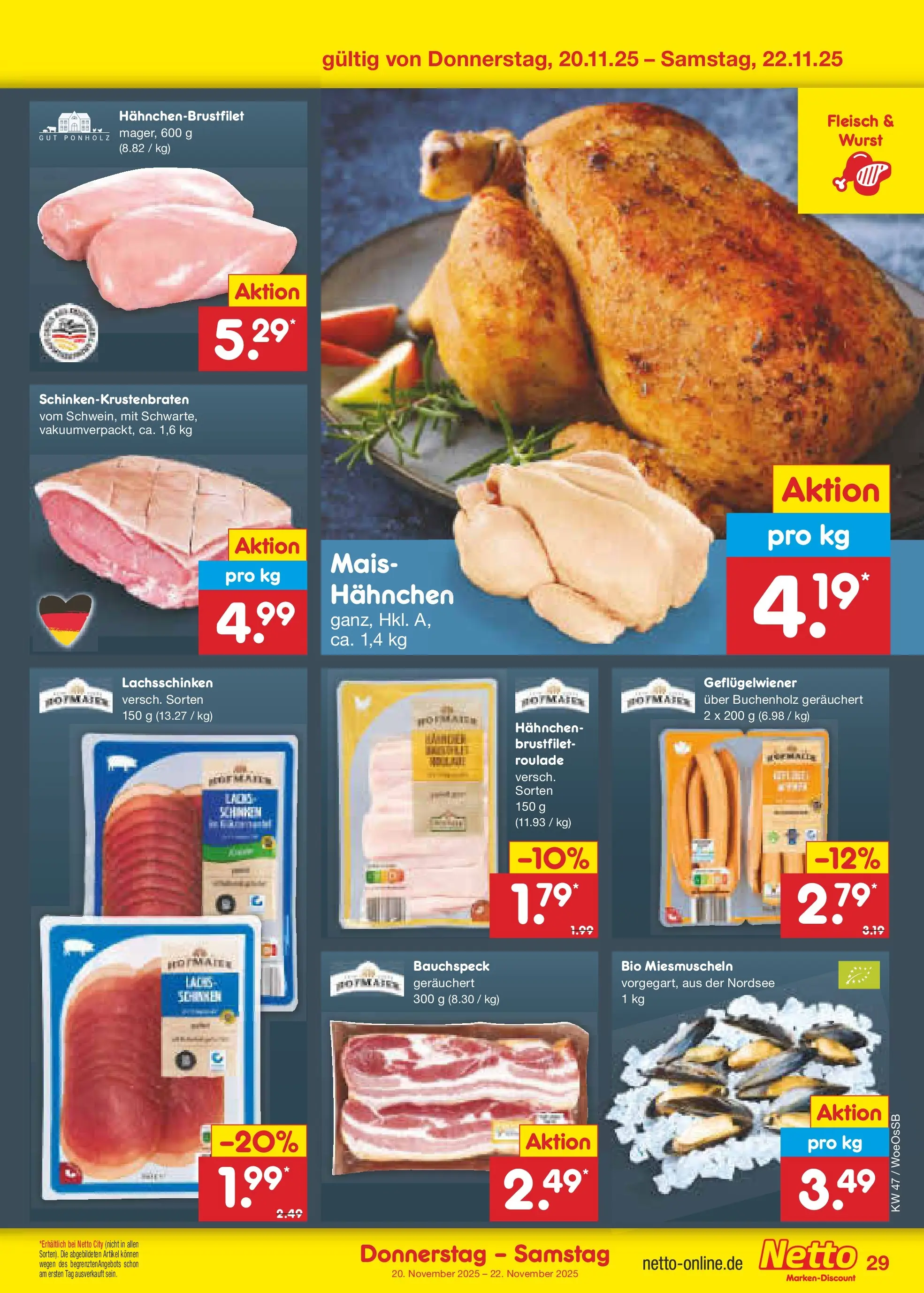 Netto Marken-Discount prospekt Gemmingen	 (ab 16.11.2025) » Angebote | Seite: 37 | Produkte: Hahnchen, Wurst, Fleisch