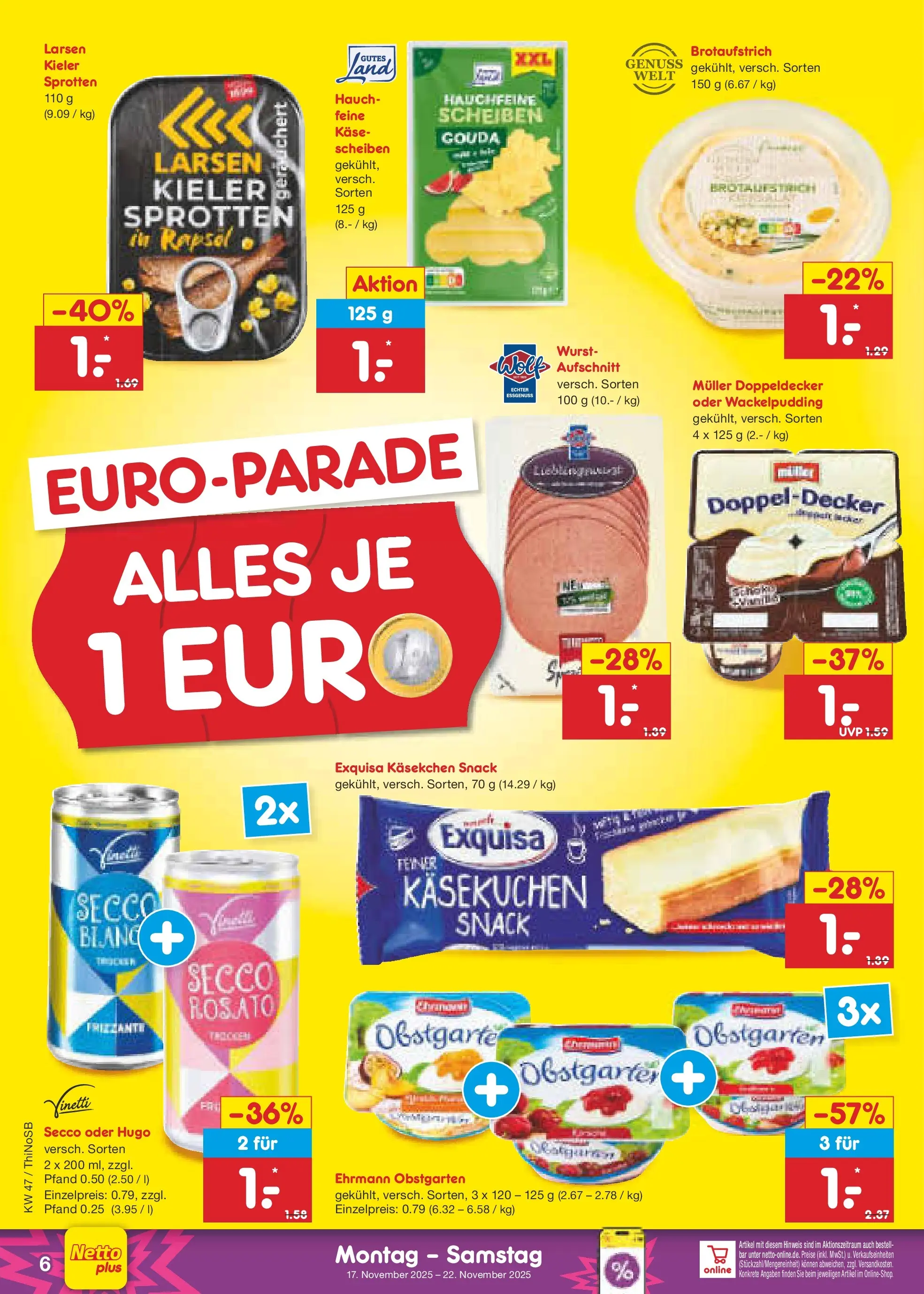 Netto Marken-Discount prospekt Spremberg	 (ab 17.11.2025) » Angebote | Seite: 6 | Produkte: Rapsöl, Gouda, Wurst, Hugo