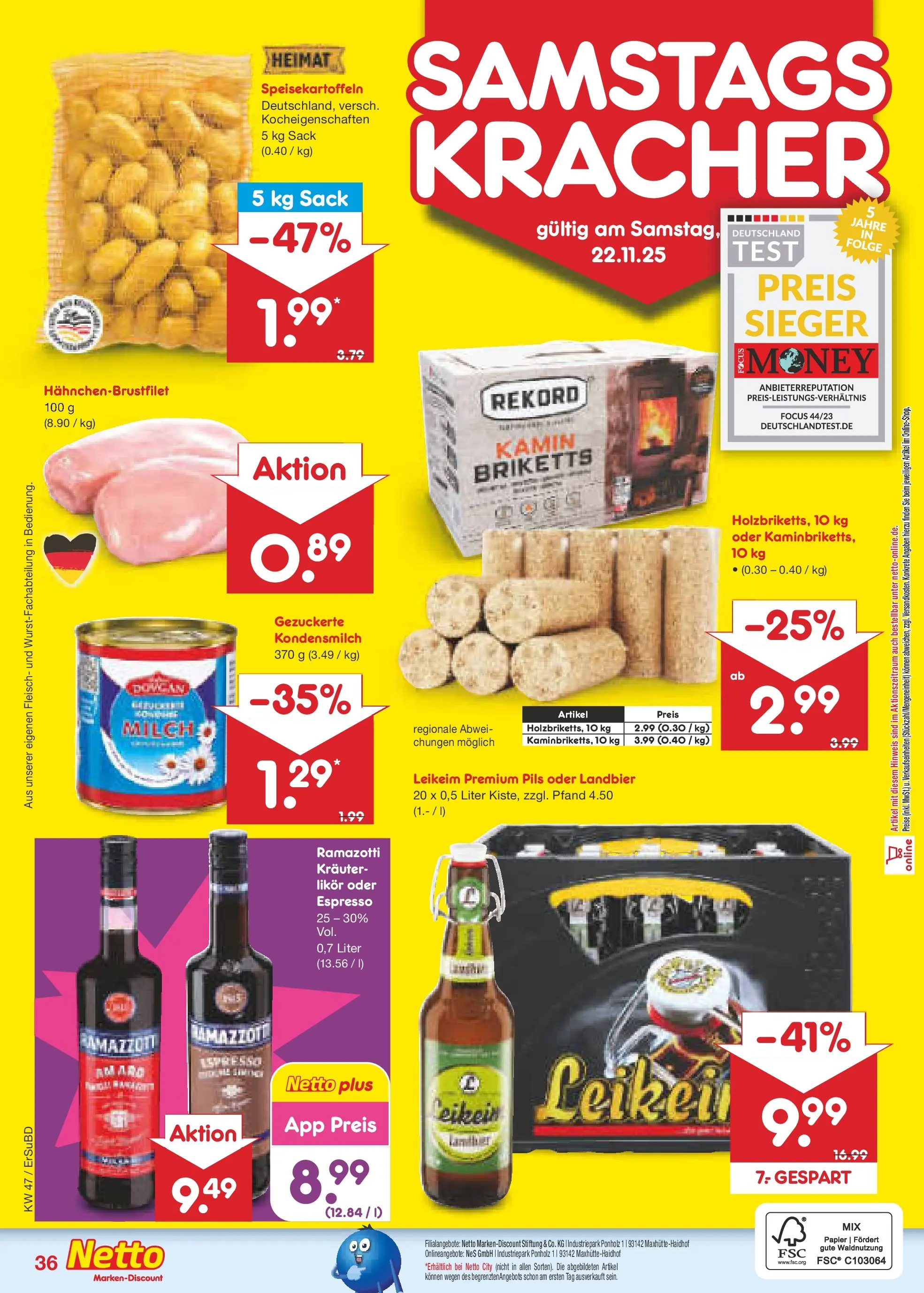 Netto Marken-Discount prospekt Jena-Lobeda	 (ab 17.11.2025) » Angebote | Seite: 44 | Produkte: Kamin, Milch, Likör, Pils