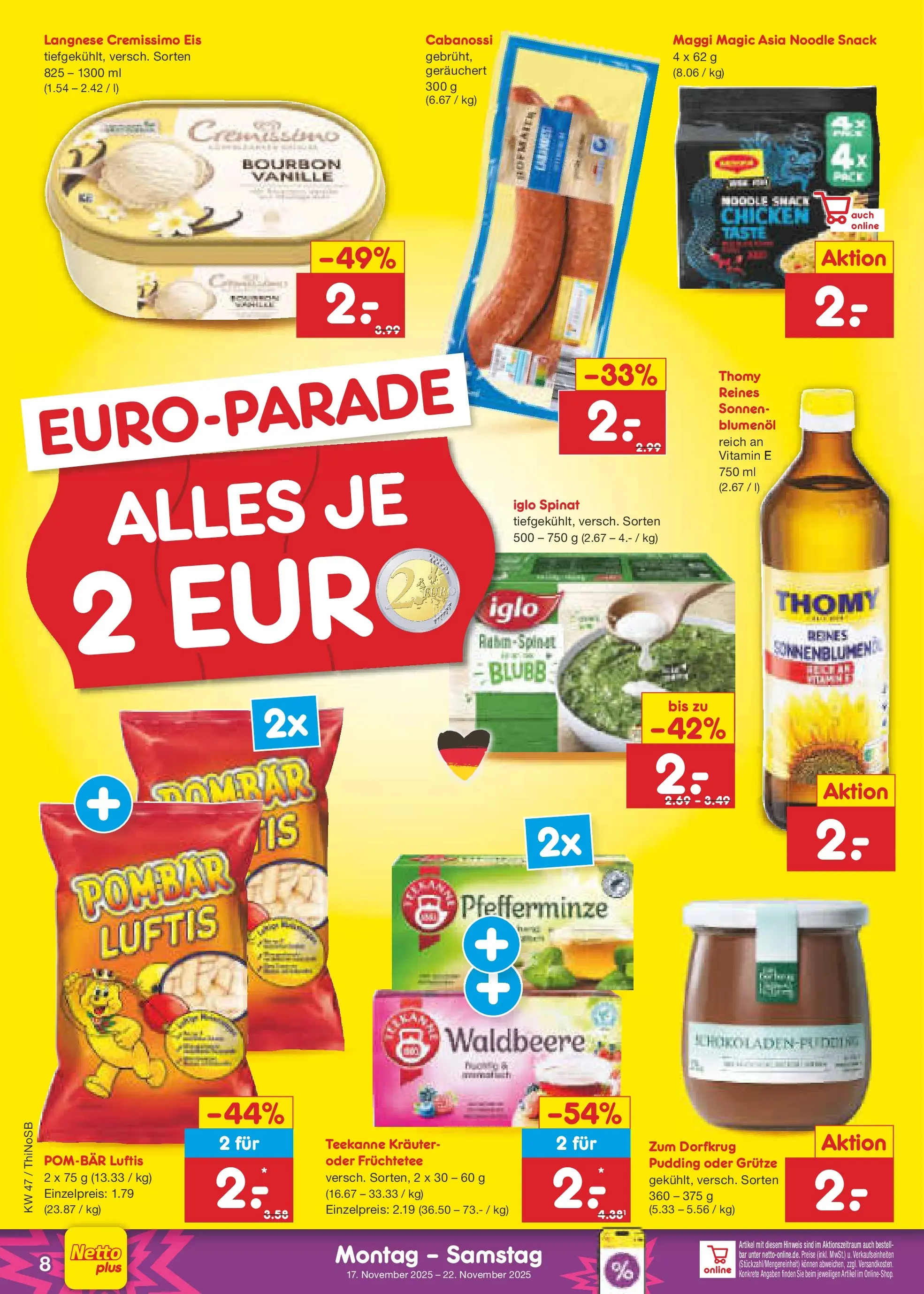Netto Marken-Discount prospekt Spremberg	 (ab 17.11.2025) » Angebote | Seite: 8 | Produkte: Cremissimo, Maggi, Pudding, Eis