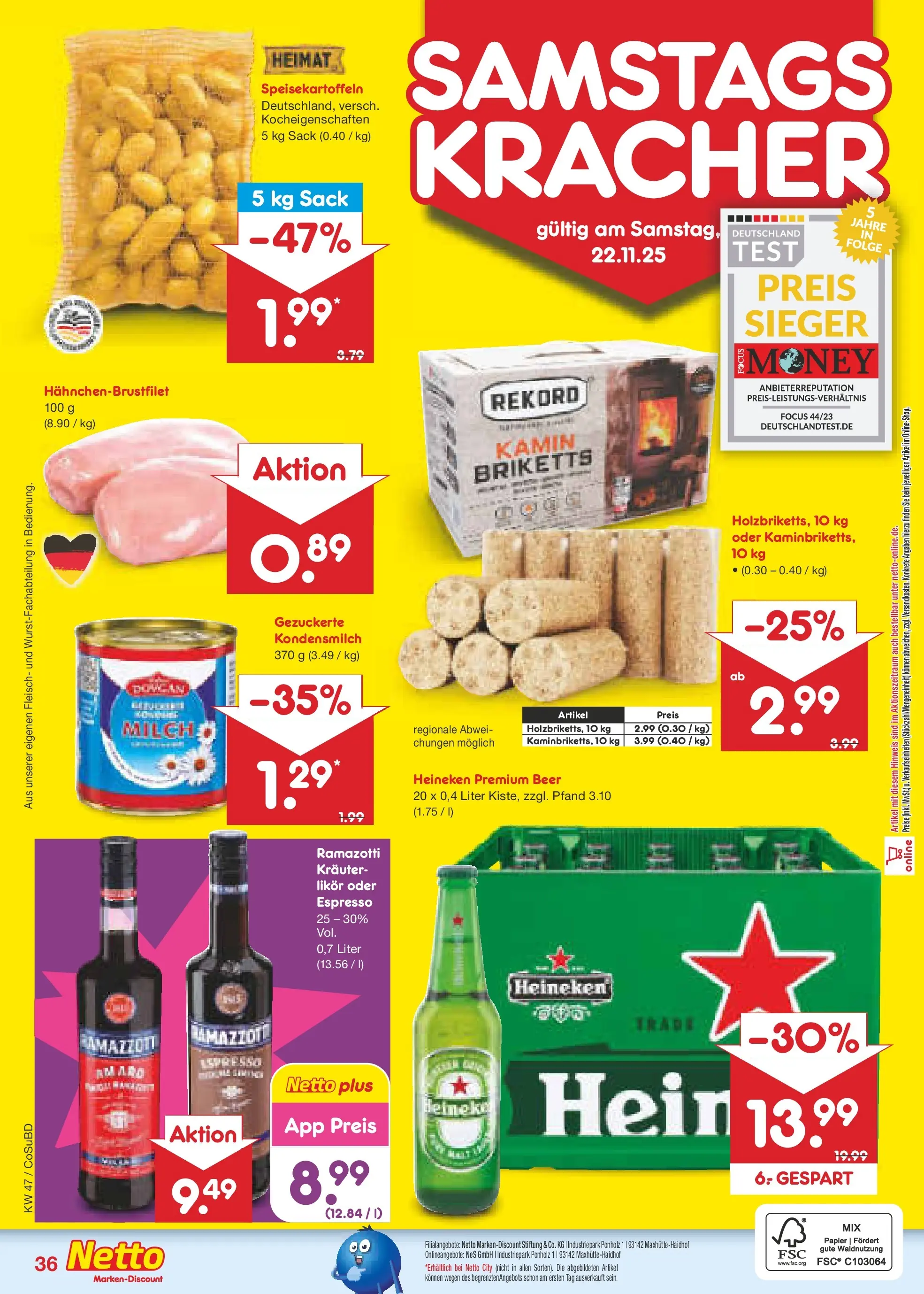 Netto Marken-Discount prospekt Delitzsch	 (ab 17.11.2025) » Angebote | Seite: 44 | Produkte: Kamin, Likör, Heineken, Fleisch