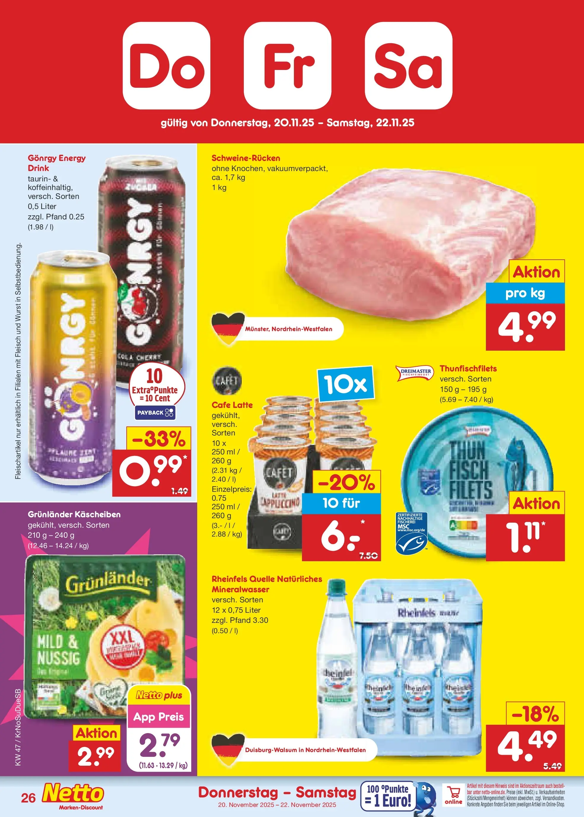 Netto Marken-Discount prospekt Jüchen	 (ab 17.11.2025) » Angebote | Seite: 34 | Produkte: Cola, Energy, Fisch, Fleisch