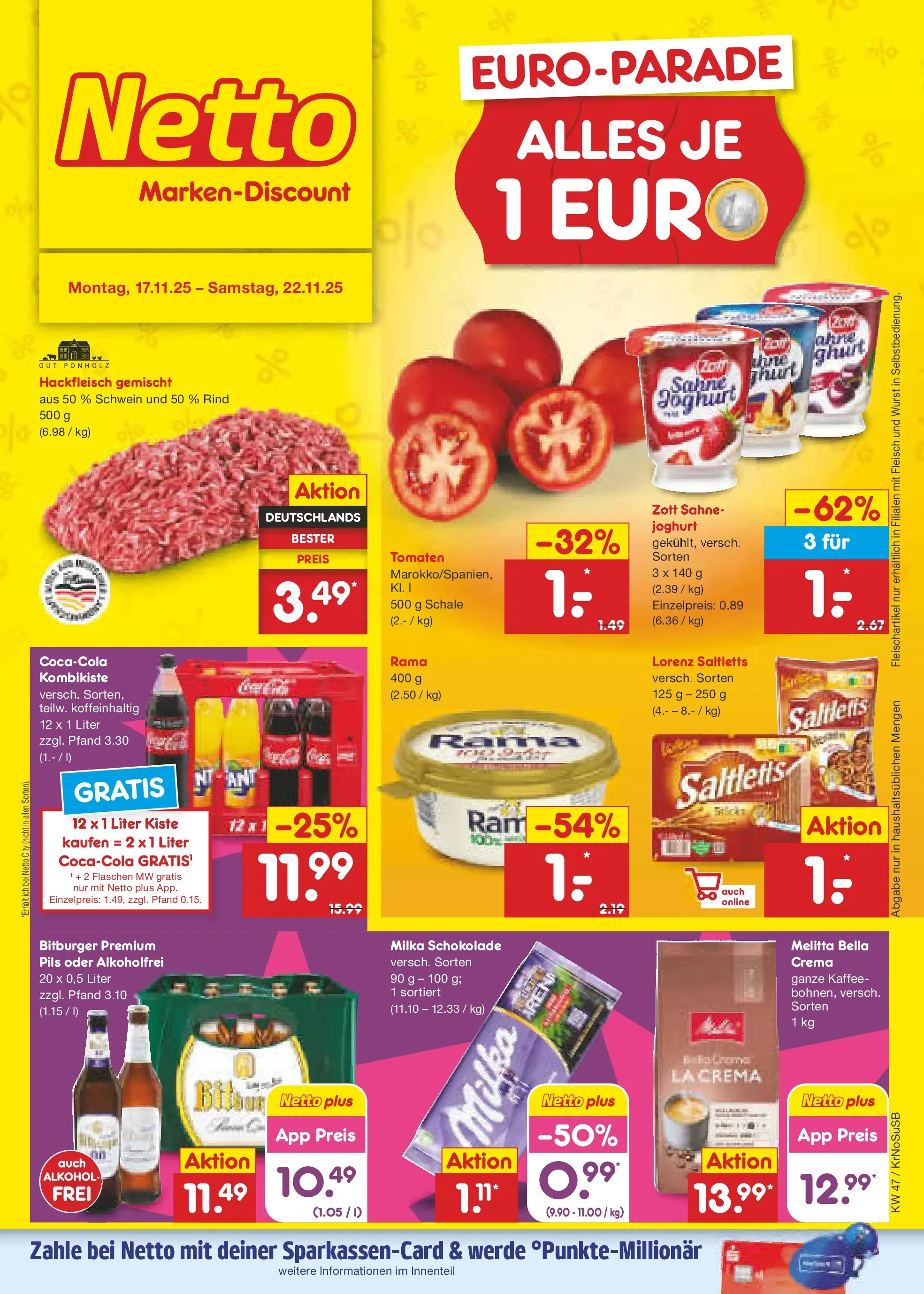 Netto Marken-Discount prospekt Jüchen	 (ab 17.11.2025) » Angebote | Seite: 1 | Produkte: Melitta, Schokolade, Sahne, Fleisch