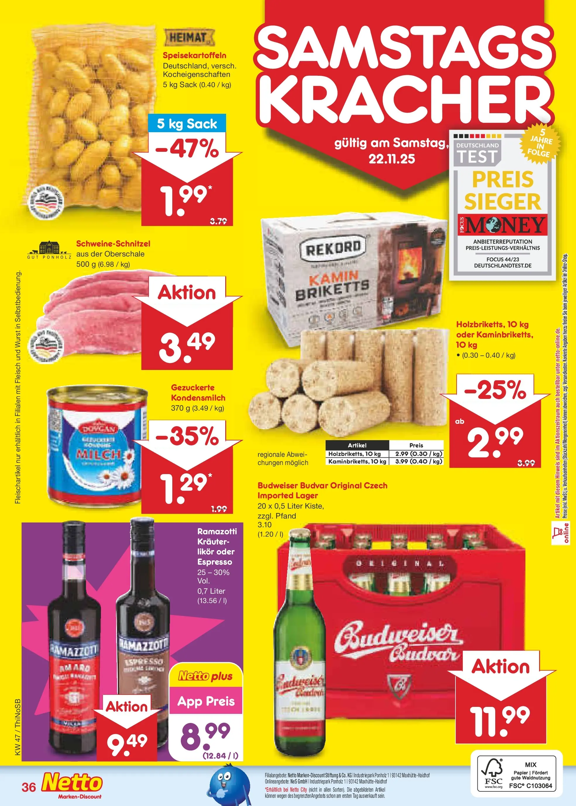 Netto Marken-Discount prospekt Spremberg	 (ab 17.11.2025) » Angebote | Seite: 44 | Produkte: Likör, Wurst, Budweiser, Fleisch