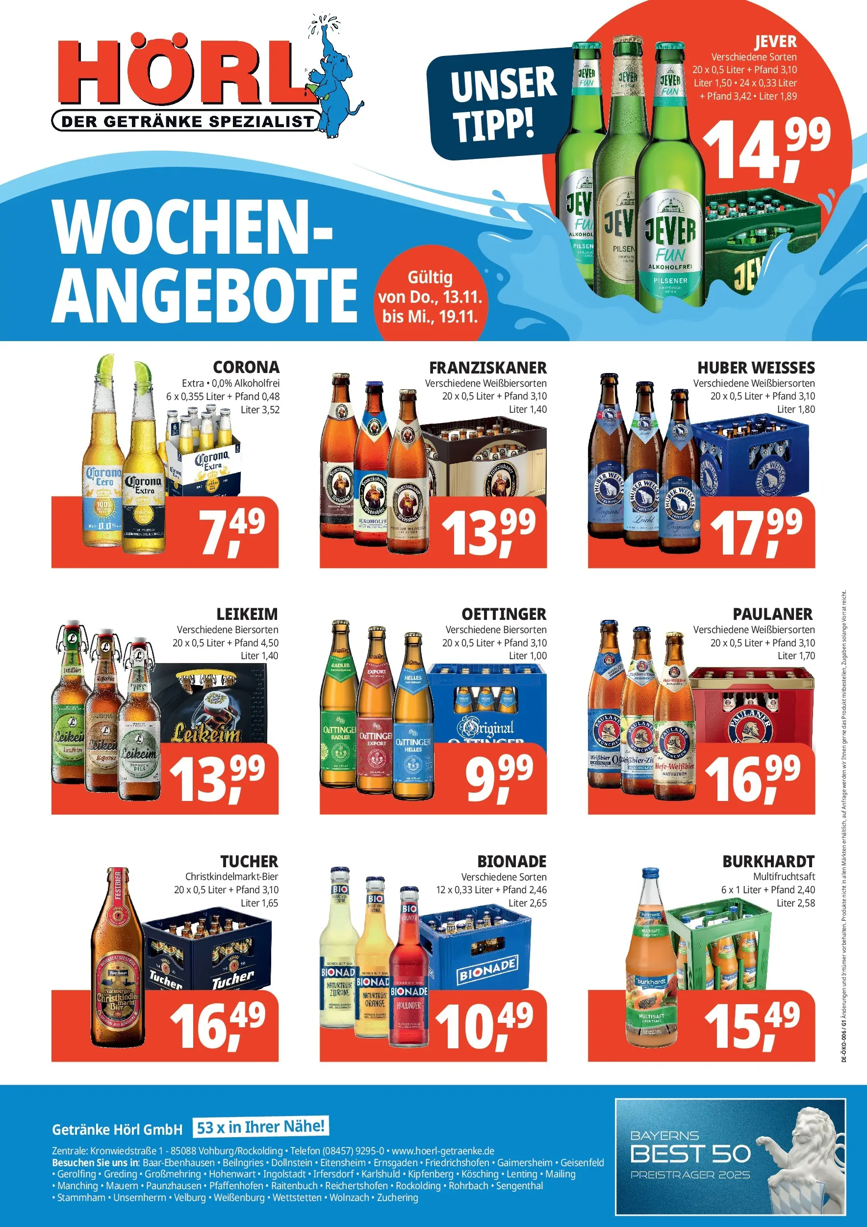 Entdecke - Getränke Hörl: Wochen-Angebote! (ab 12.11.2025) zum Blättern | Seite: 1 | Produkte: Weißbier, Radler, Jever, Telefon