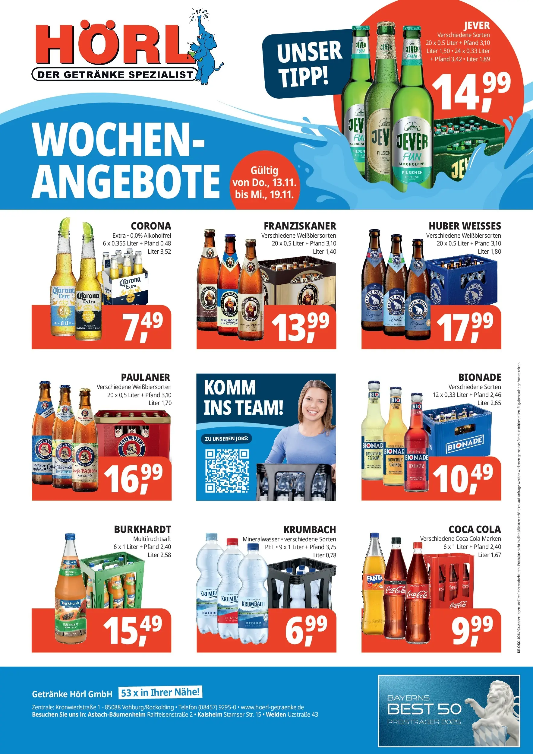Entdecke - Getränke Hörl: Wochen-Angebote! (ab 12.11.2025) zum Blättern | Seite: 1 | Produkte: Bionade, Zitrone, Jever, Paulaner