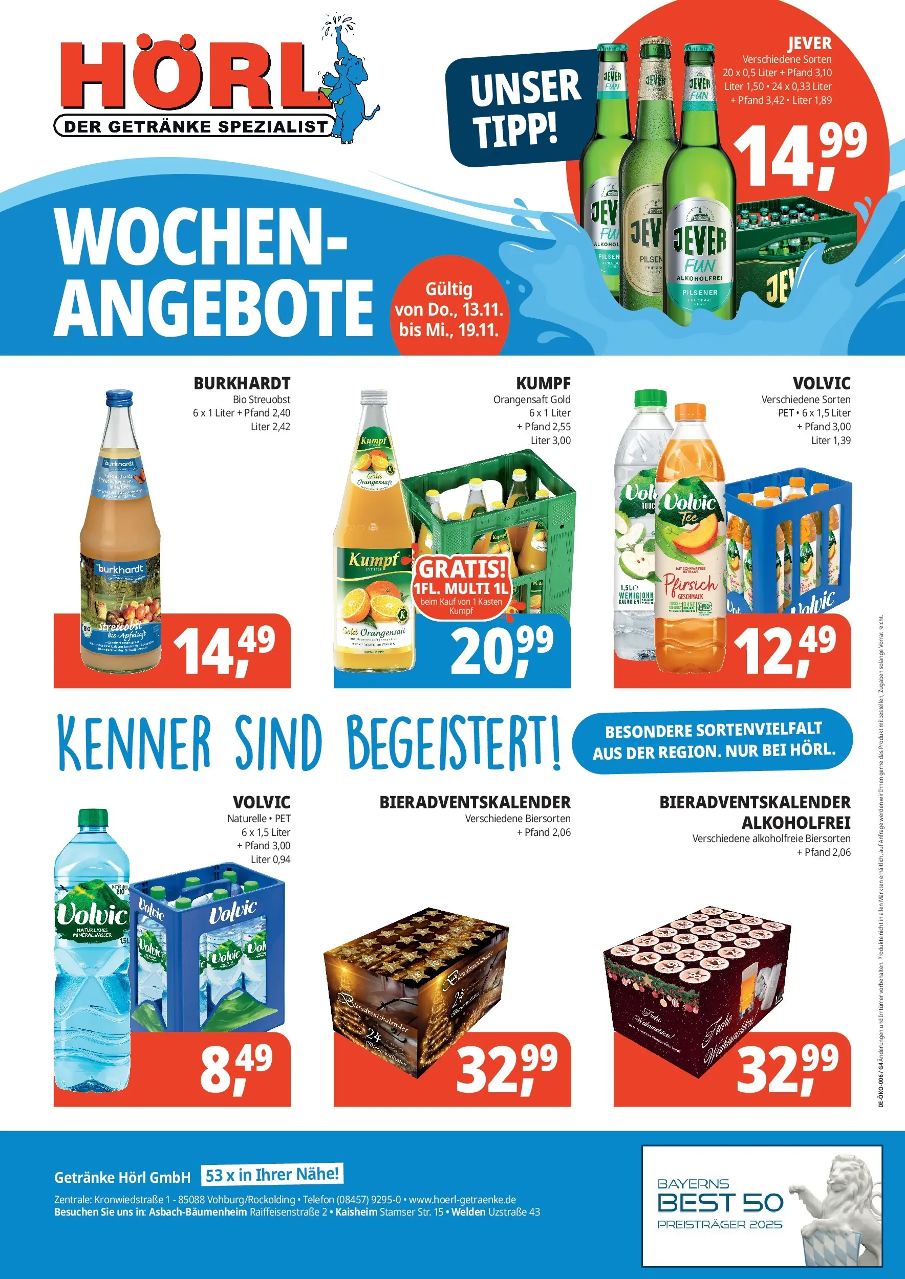 Entdecke - Getränke Hörl: Wochen-Angebote! (ab 12.11.2025) zum Blättern | Seite: 2 | Produkte: Orangensaft, Wasser, Jever, Volvic