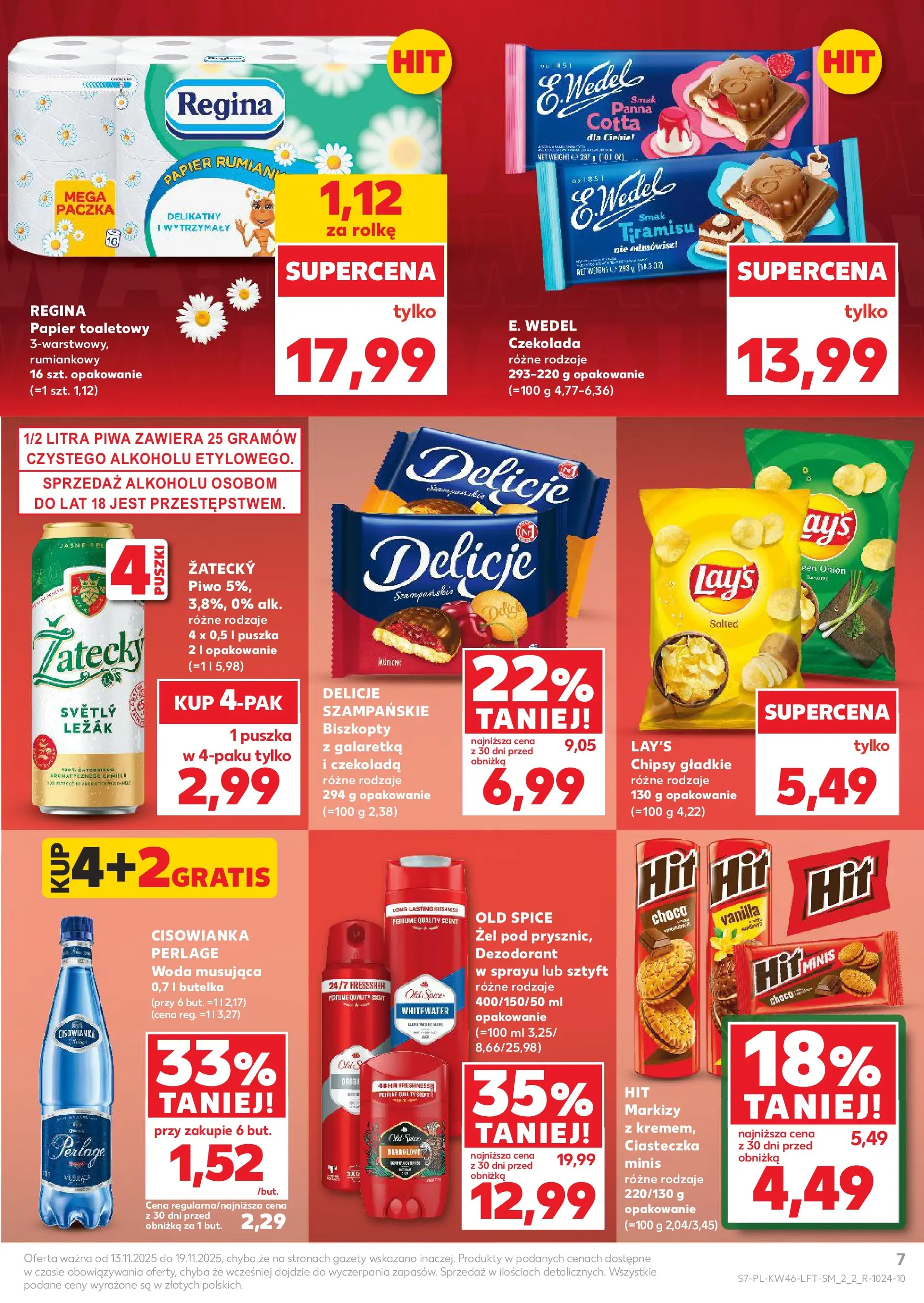 Kaufland gazetka od 13.11.2025 - od jutra PDF | Strona: 7 | Produkty: Chipsy, Czekolada, Piwo, Old spice