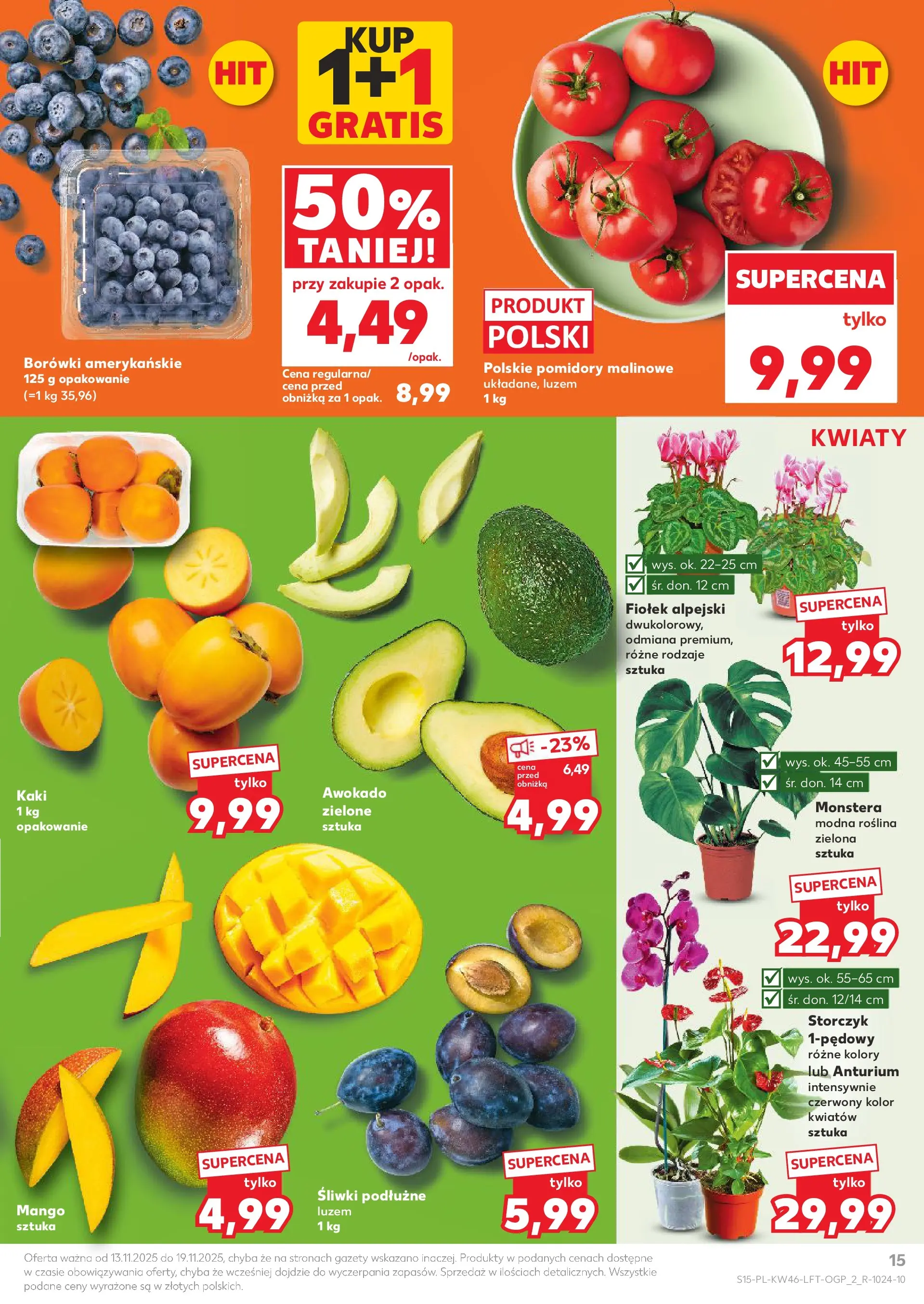 Kaufland gazetka od 13.11.2025 - od jutra PDF | Strona: 15 | Produkty: Pomidory malinowe, Storczyk, Pomidory, Awokado