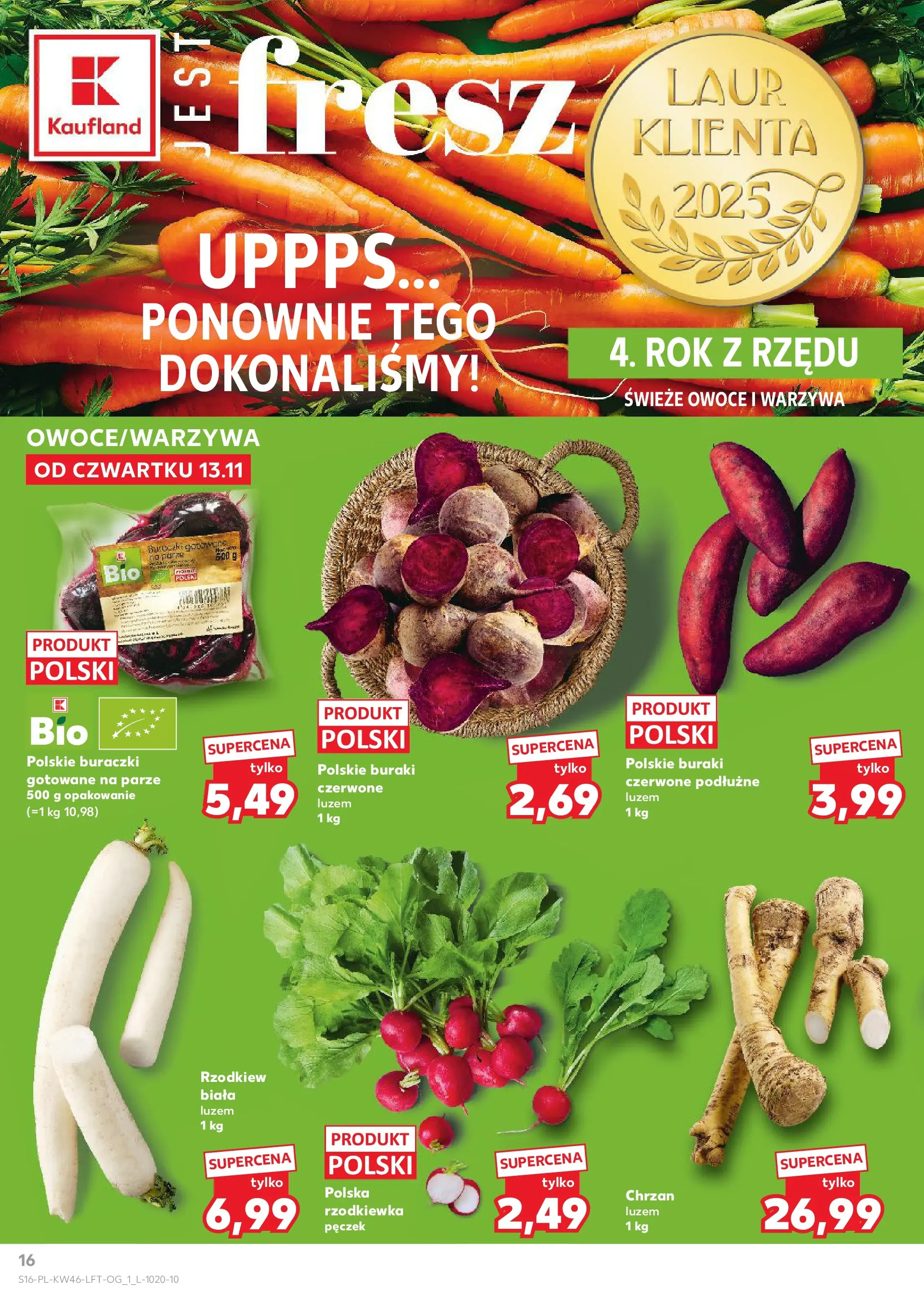 Kaufland gazetka od 13.11.2025 - od jutra PDF | Strona: 16 | Produkty: Buraki, Chrzan, Warzywa, Owoce