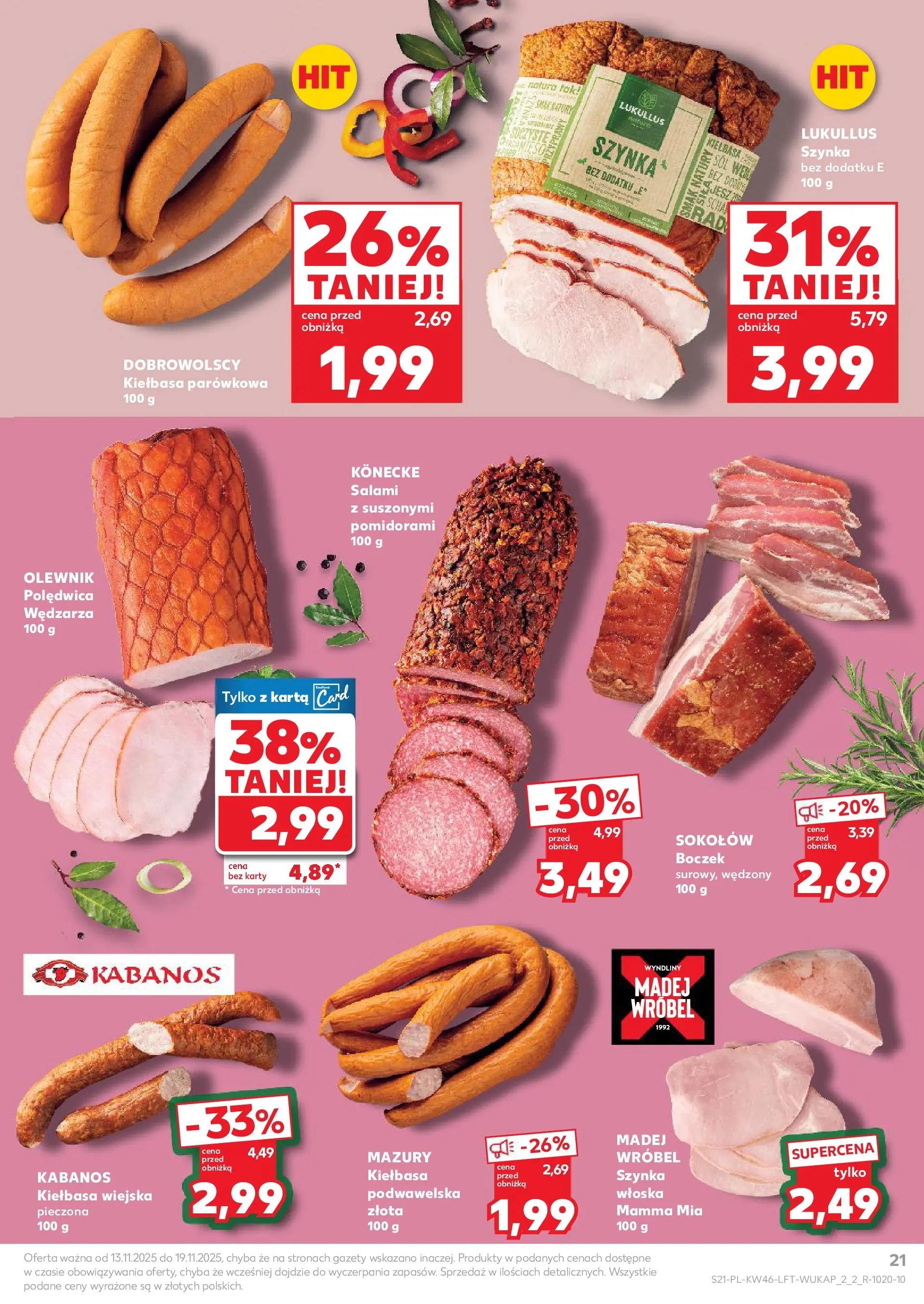 Kaufland gazetka od 13.11.2025 - od jutra PDF | Strona: 21 | Produkty: Kiełbasa, Karta, Boczek, Sól