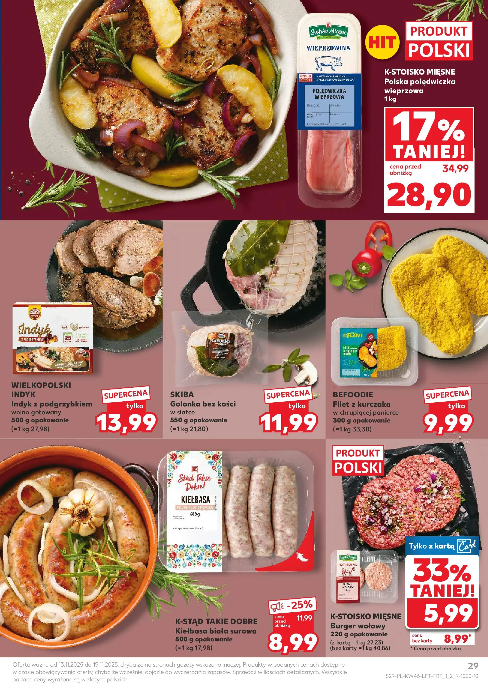 Kaufland gazetka od 13.11.2025 - od jutra PDF | Strona: 29 | Produkty: Karta, Filet z kurczaka, Polędwiczka wieprzowa, Wieprzowina
