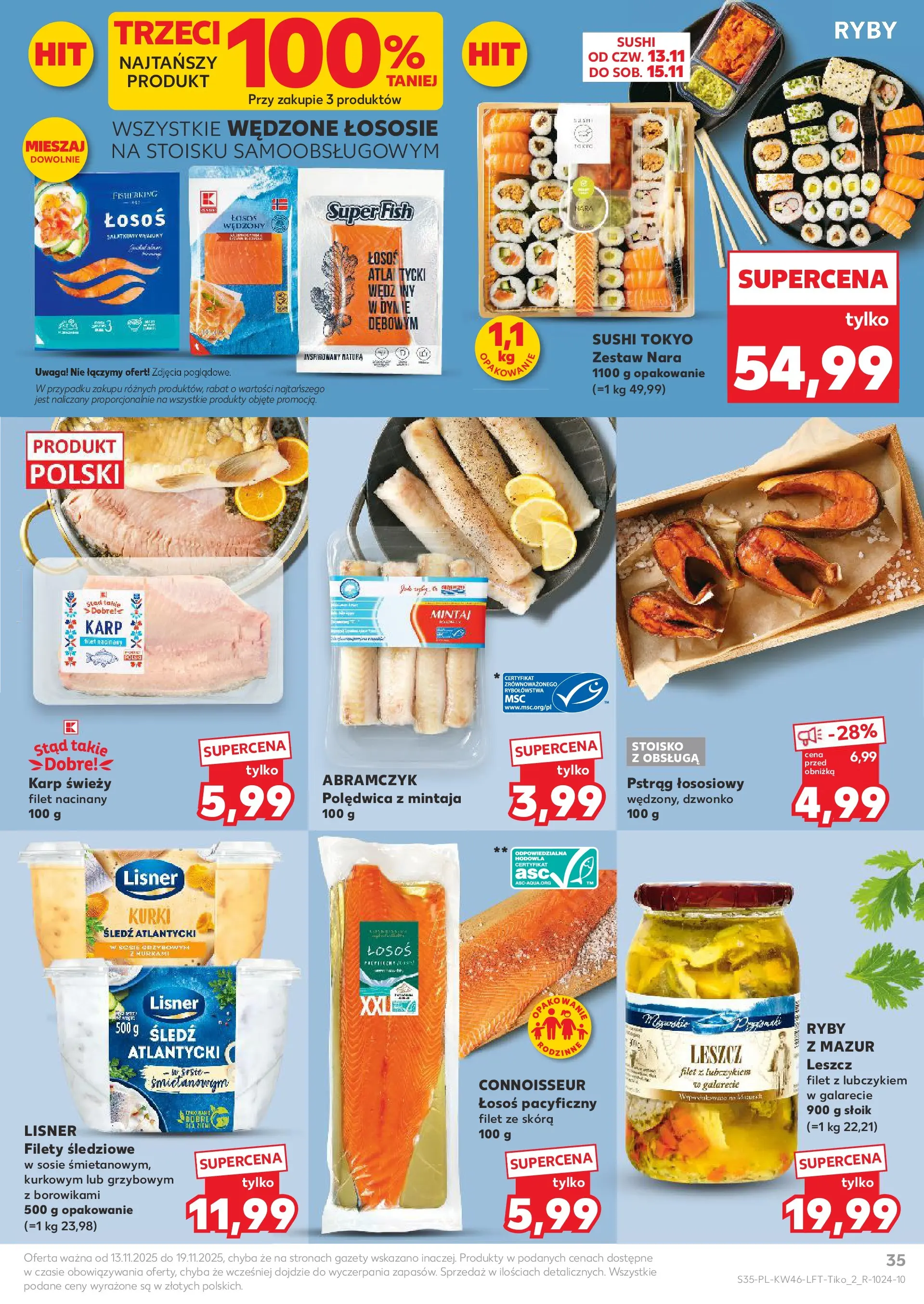 Kaufland gazetka od 13.11.2025 - od jutra PDF | Strona: 35 | Produkty: Śledź, Pstrąg, Pstrąg łososiowy, Sushi