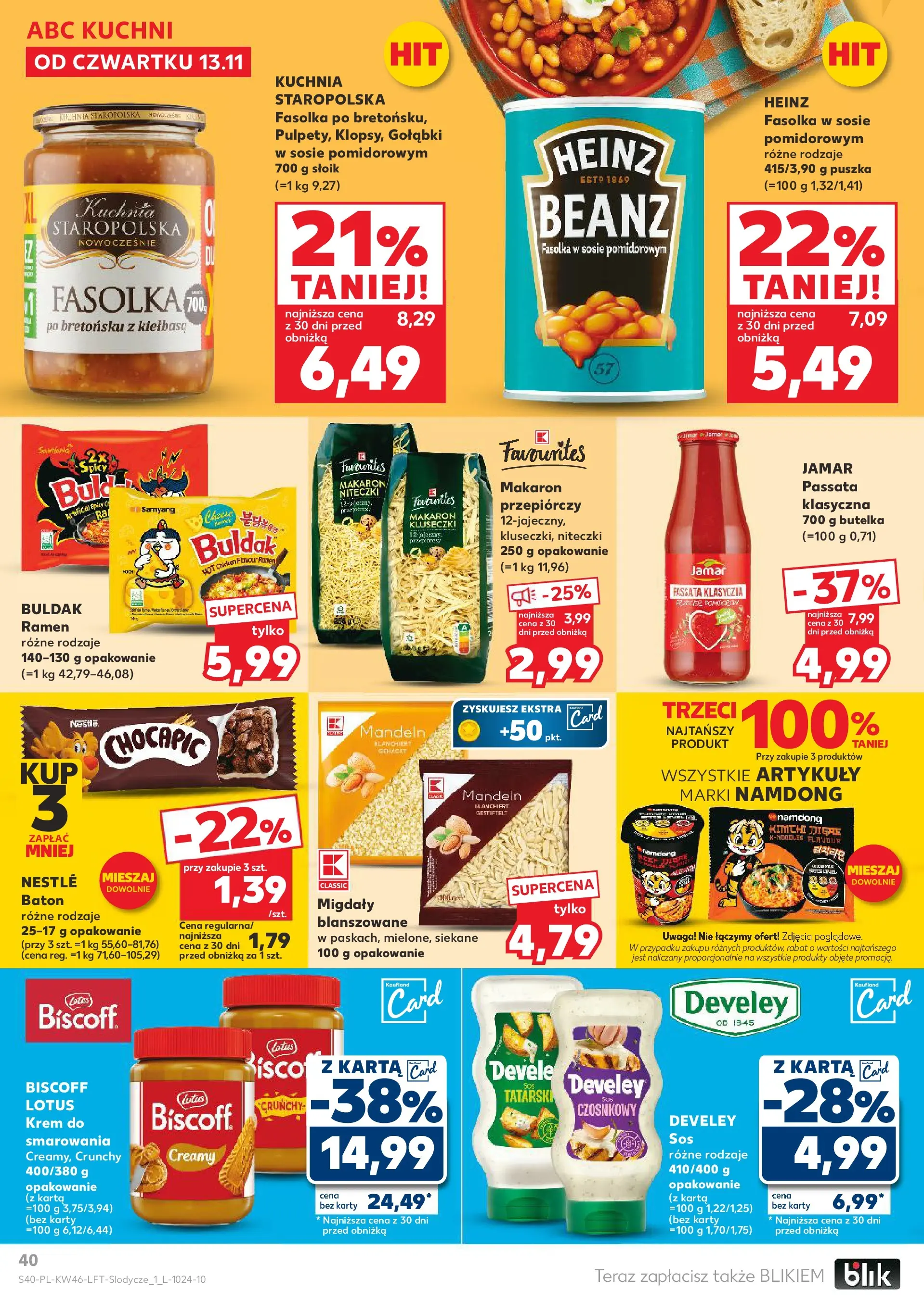 Kaufland gazetka od 13.11.2025 - od jutra PDF | Strona: 40 | Produkty: Karta, Baton, Fasolka w sosie pomidorowym, Krem