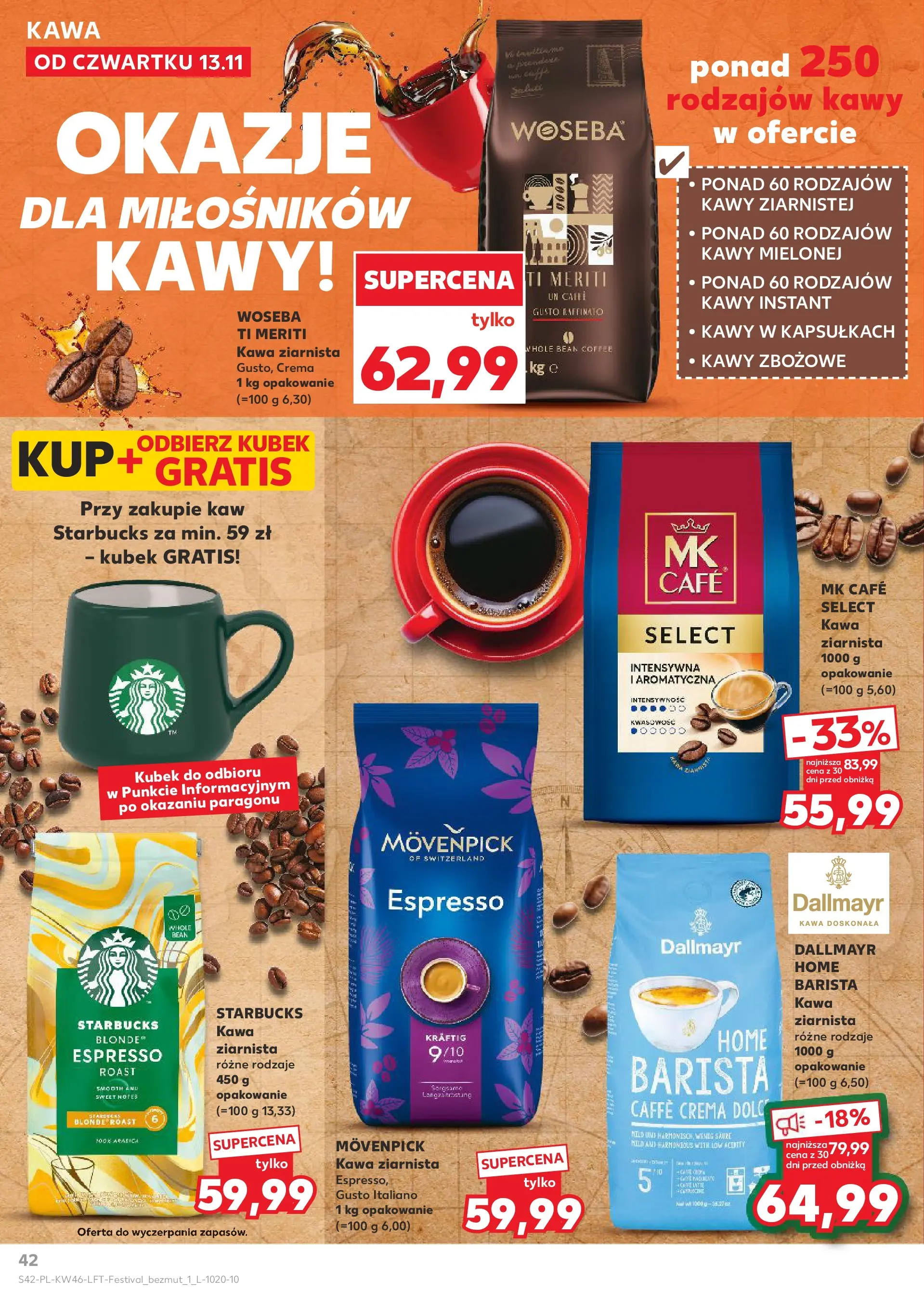 Kaufland gazetka od 13.11.2025 - od jutra PDF | Strona: 42 | Produkty: Kawa ziarnista, Kawa starbucks, Kawa