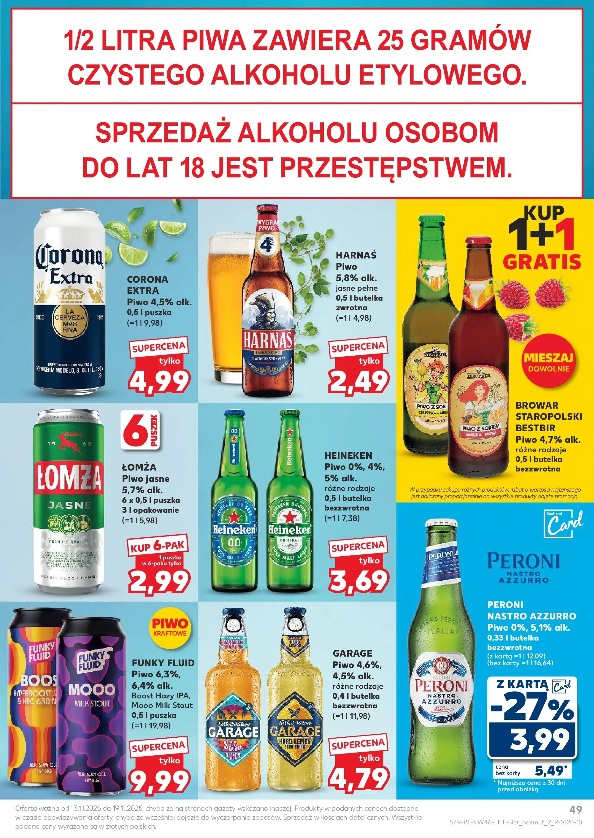 Kaufland gazetka od 13.11.2025 - od jutra PDF | Strona: 49 | Produkty: Karta, Harnaś, Piwo, Heineken
