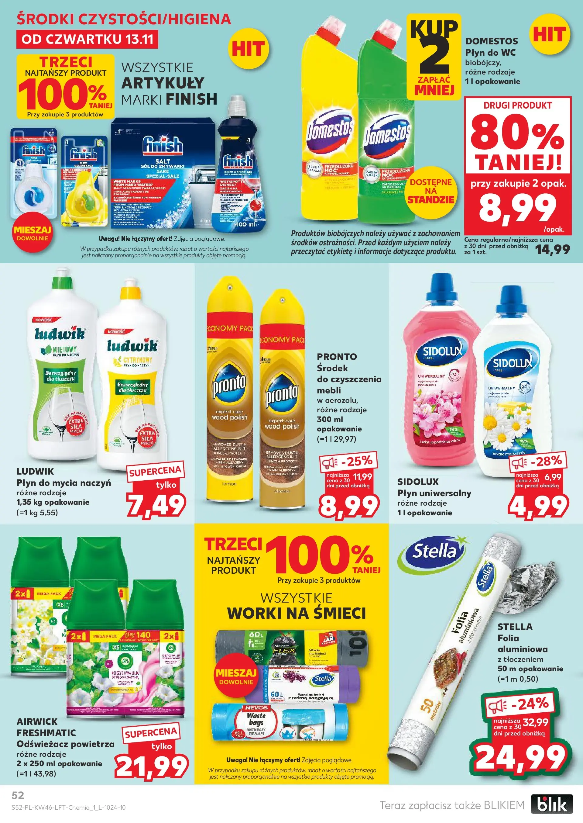 Kaufland gazetka od 13.11.2025 - od jutra PDF | Strona: 52 | Produkty: Domestos, Sól do zmywarki, Finish, Płyn do mycia naczyń