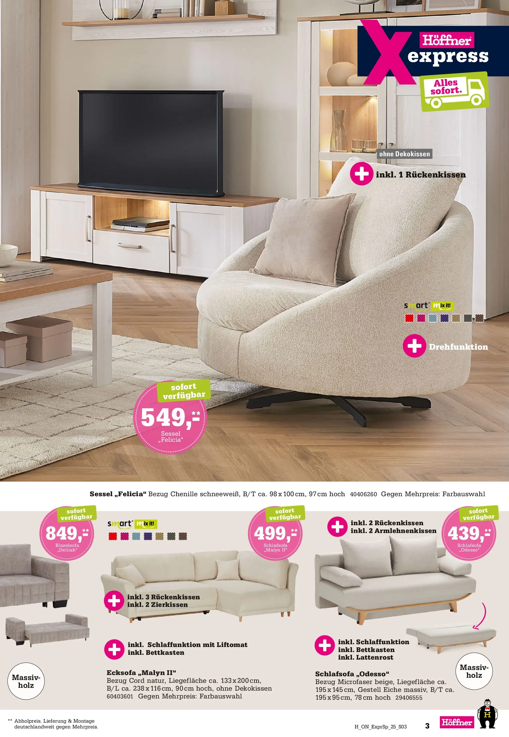 Höffner - Höffner: Möbelangebote (ab 11.11.2025) zum Blättern | Seite: 3 | Produkte: Schlafsofa, Ecksofa, Lattenrost, Sessel