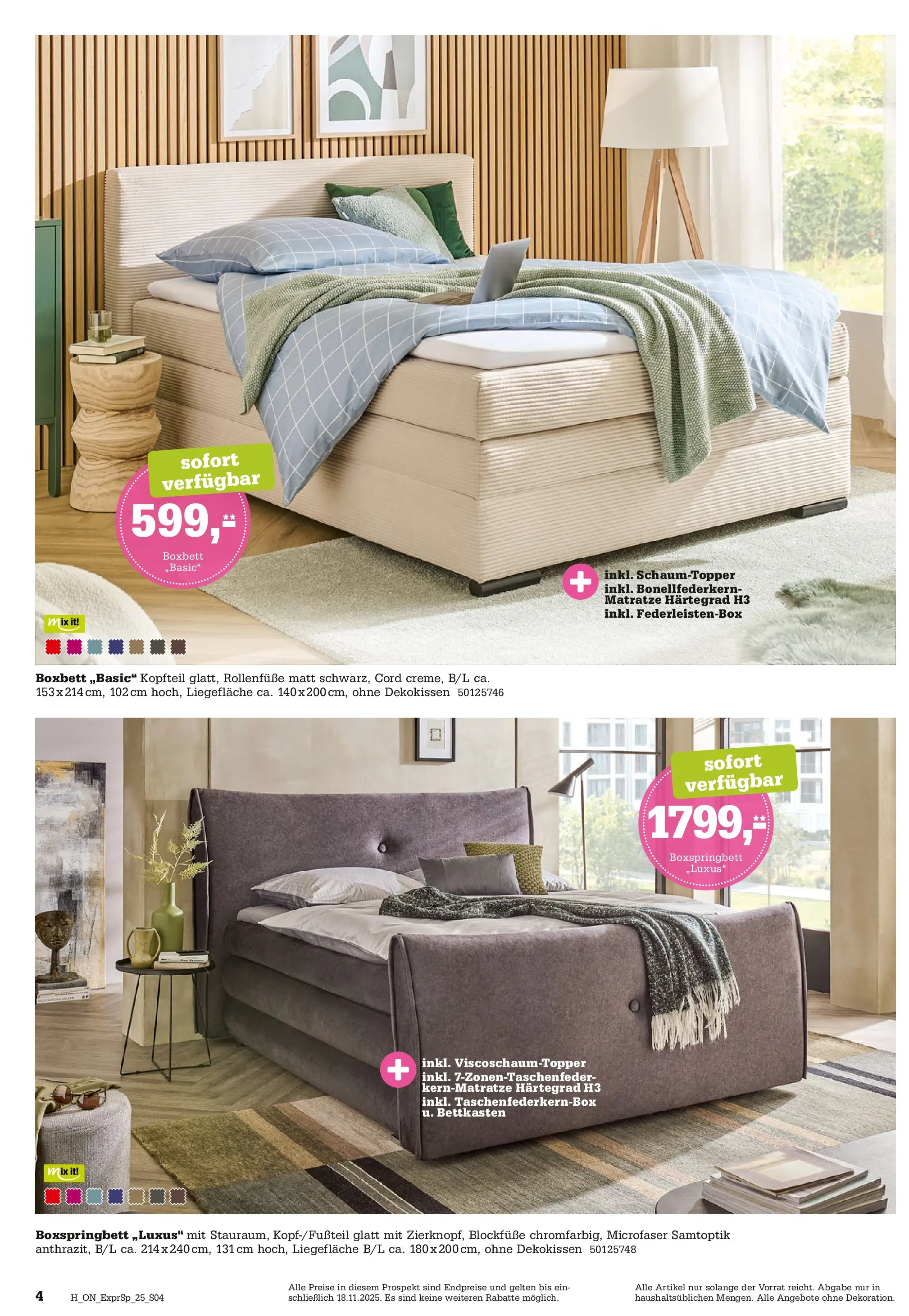 Höffner - Höffner: Möbelangebote (ab 11.11.2025) zum Blättern | Seite: 4 | Produkte: Matratze, Boxspringbett