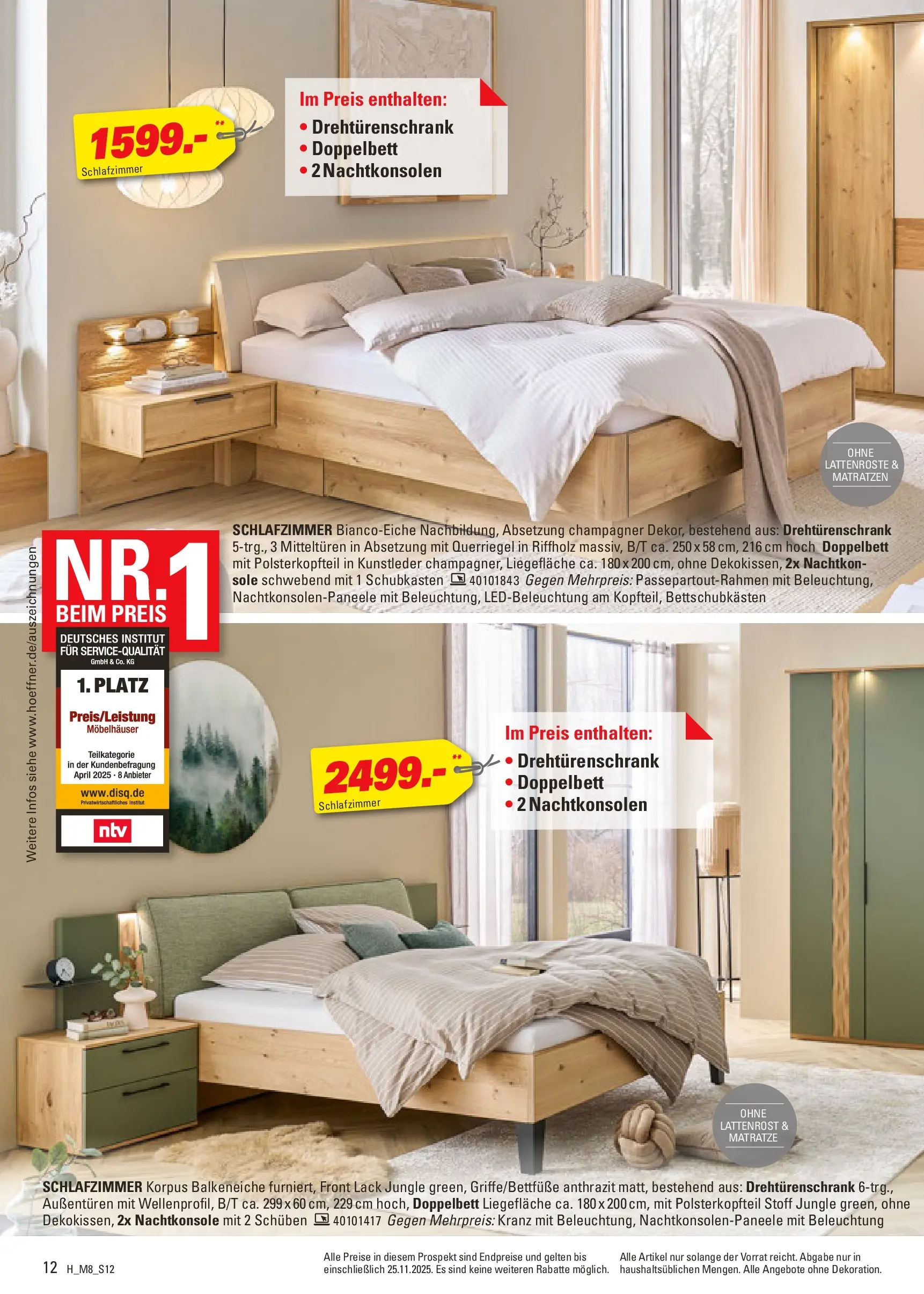 Höffner - Höffner: Möbelangebote (ab 11.11.2025) zum Blättern | Seite: 12 | Produkte: Matratze, Lattenrost, Drehtürenschrank, Doppelbett