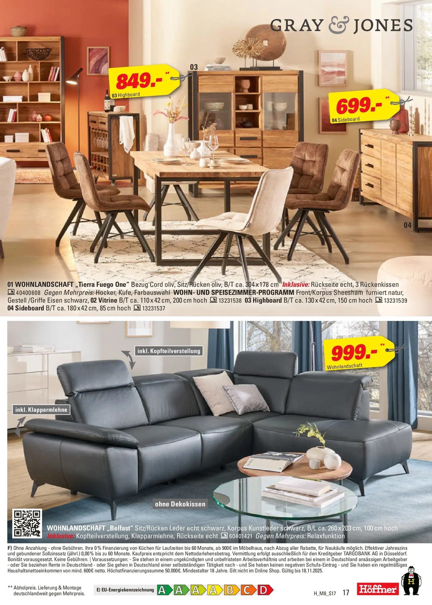 Höffner - Höffner: Möbelangebote (ab 11.11.2025) zum Blättern | Seite: 17 | Produkte: Wohnlandschaft, HIghboard, Vitrine, Kuchen