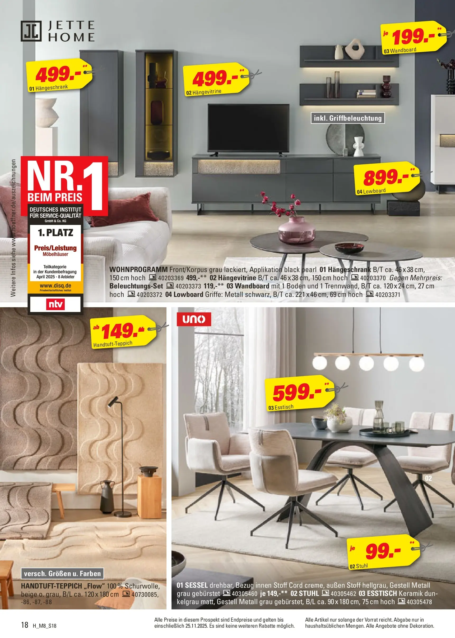 Höffner - Höffner: Möbelangebote (ab 11.11.2025) zum Blättern | Seite: 18 | Produkte: Lowboard, Hängevitrine, Stuhl, Hängeschrank