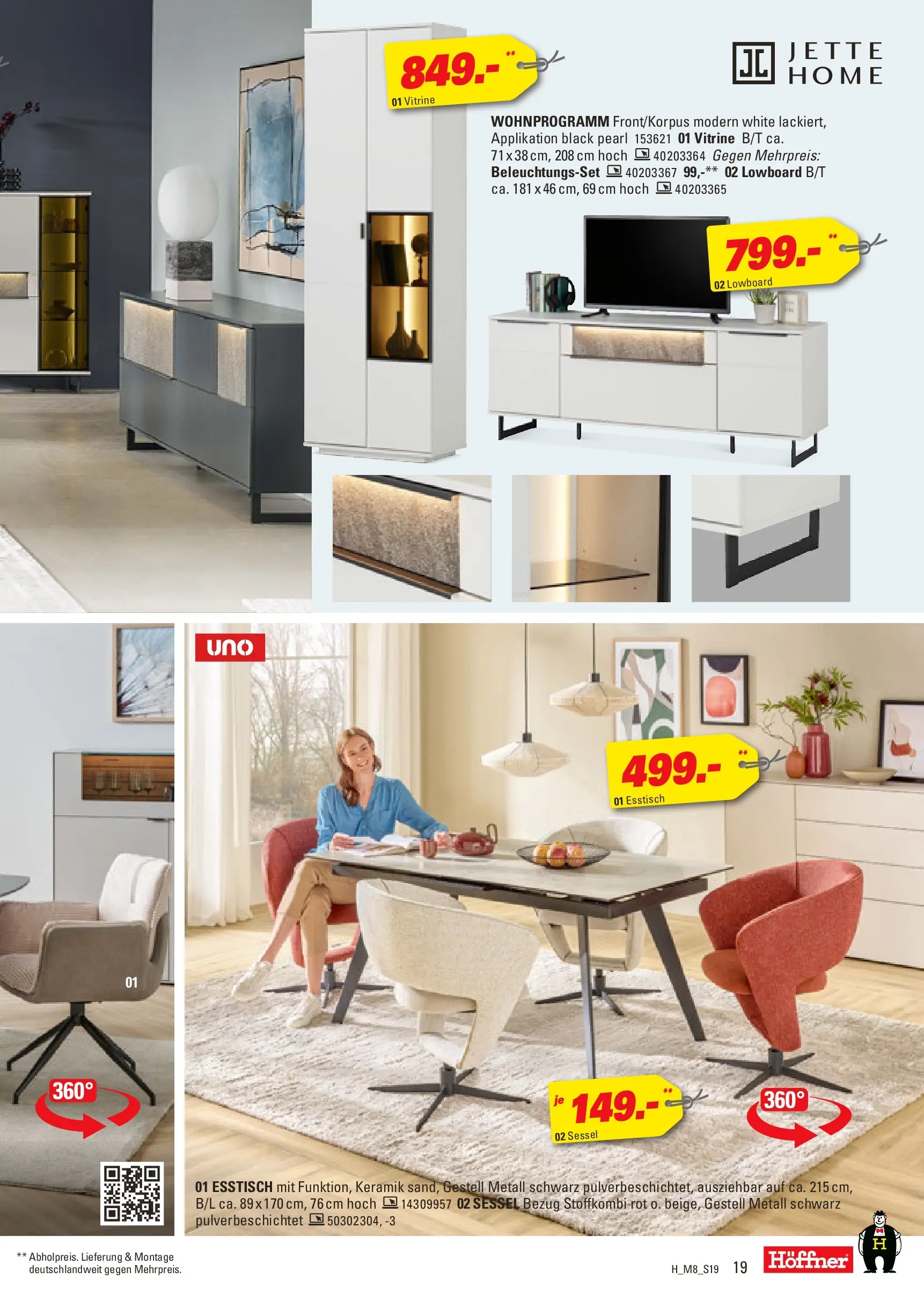 Höffner - Höffner: Möbelangebote (ab 11.11.2025) zum Blättern | Seite: 19 | Produkte: Lowboard, Esstisch, Vitrine, Sessel