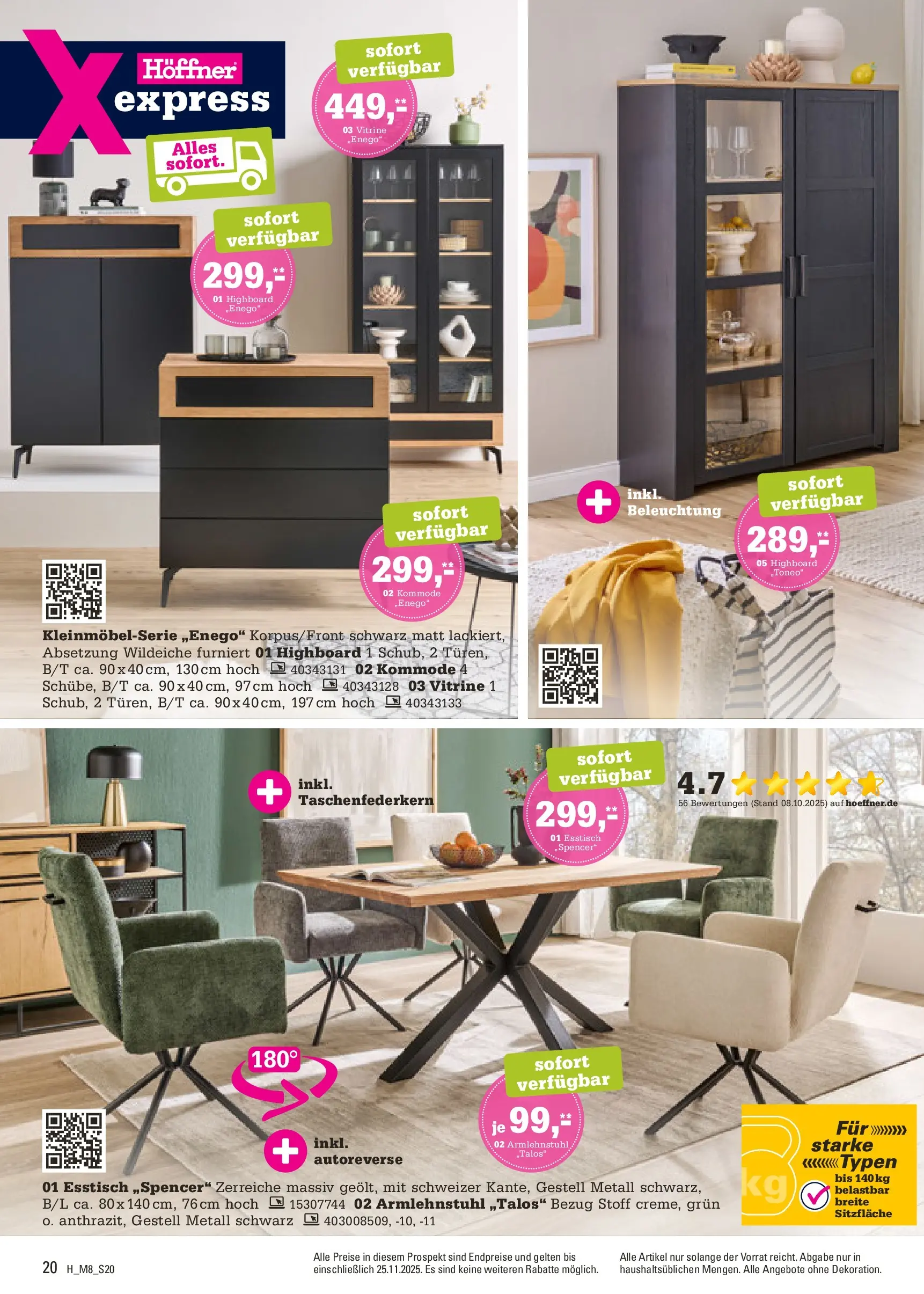 Höffner - Höffner: Möbelangebote (ab 11.11.2025) zum Blättern | Seite: 20 | Produkte: HIghboard, Esstisch, Vitrine, Kommode