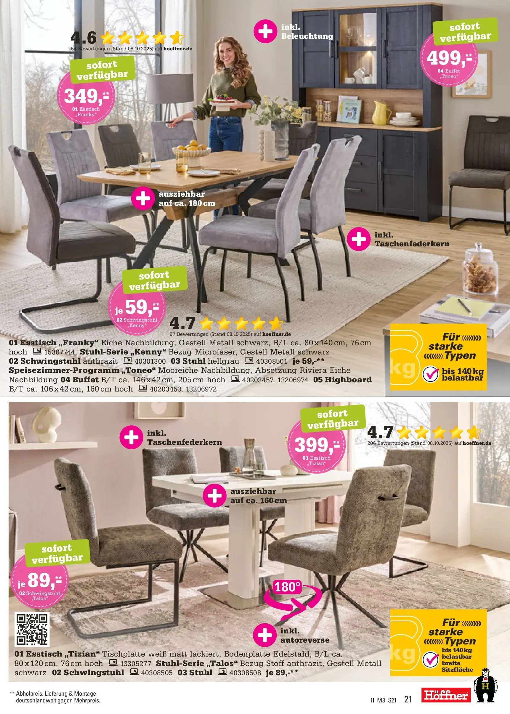 Höffner - Höffner: Möbelangebote (ab 11.11.2025) zum Blättern | Seite: 21 | Produkte: HIghboard, Esstisch, Stuhl