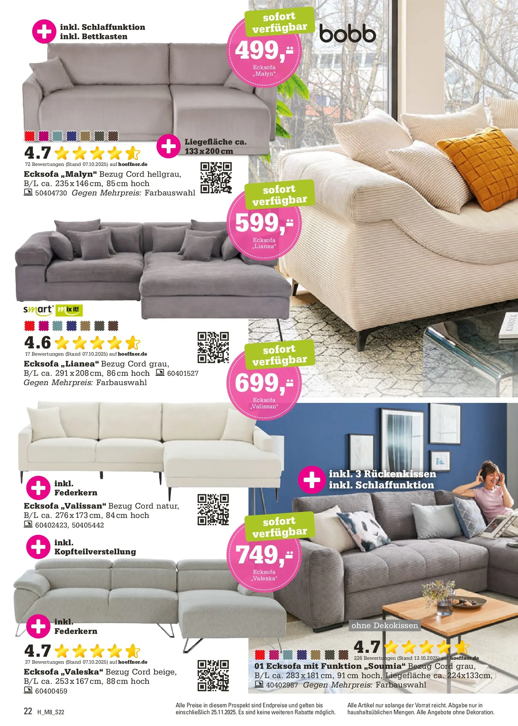 Höffner - Höffner: Möbelangebote (ab 11.11.2025) zum Blättern | Seite: 22 | Produkte: Ecksofa