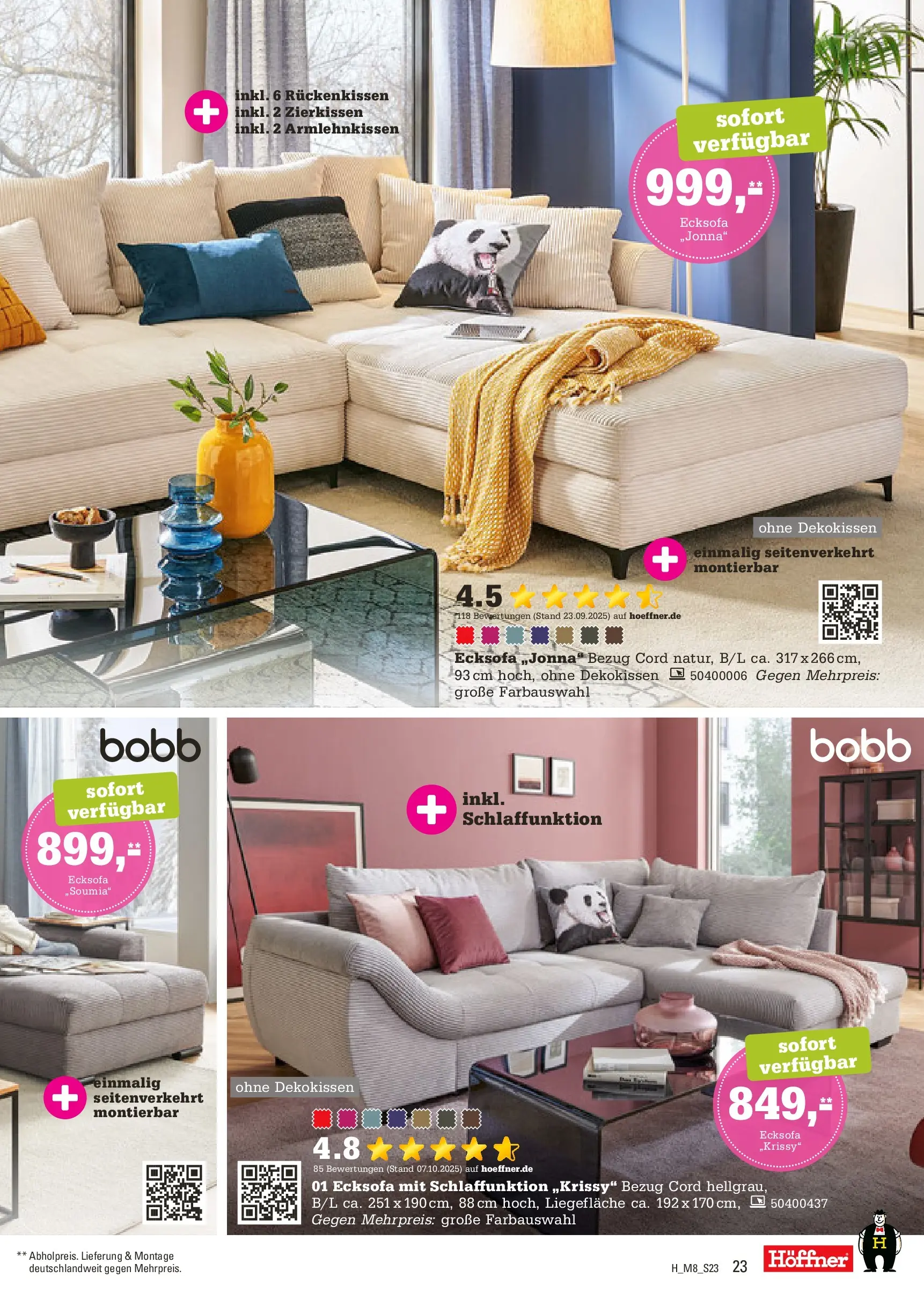 Höffner - Höffner: Möbelangebote (ab 11.11.2025) zum Blättern | Seite: 23 | Produkte: Ecksofa