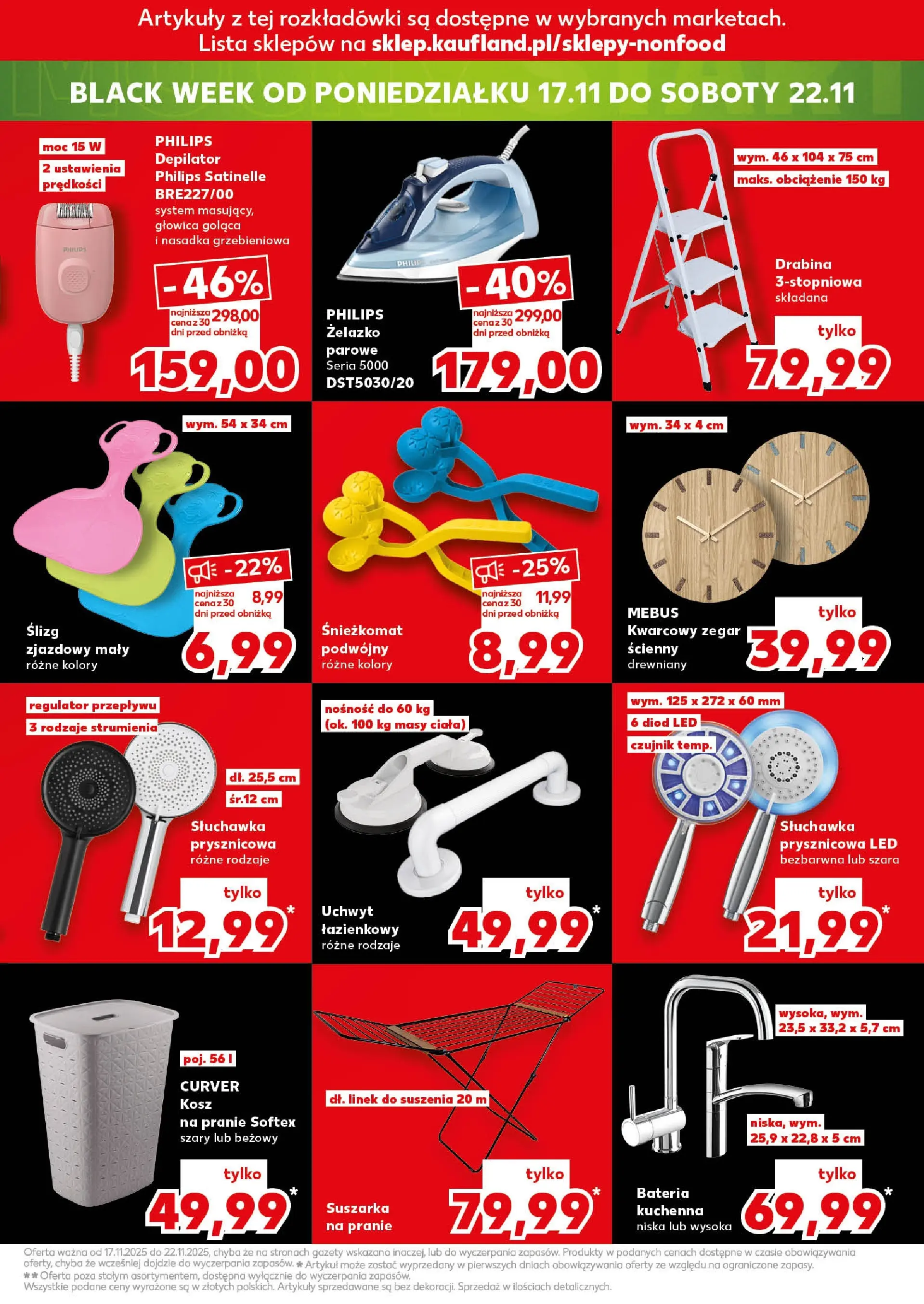 Kaufland gazetka (13.11.2025) od jutra ✳️ BLACK FRIDAY | Strona: 17 | Produkty: Suszarka, Drabina, Depilator, Zegar