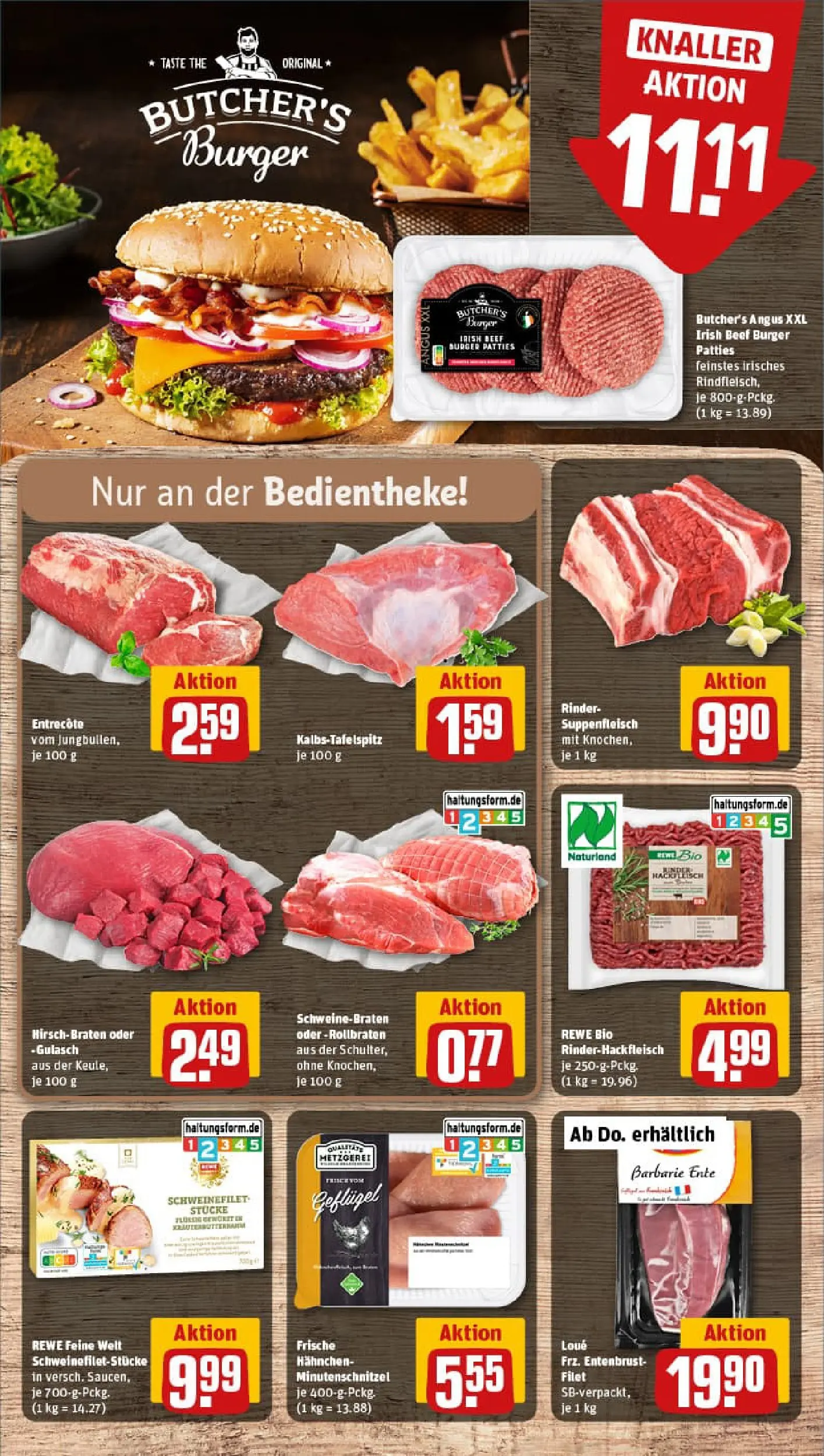 REWE Prospekt ab 17.11.2025 zum Blättern » Angebote | Seite: 10 | Produkte: Hahnchen, Burger, Gulasch, Steak