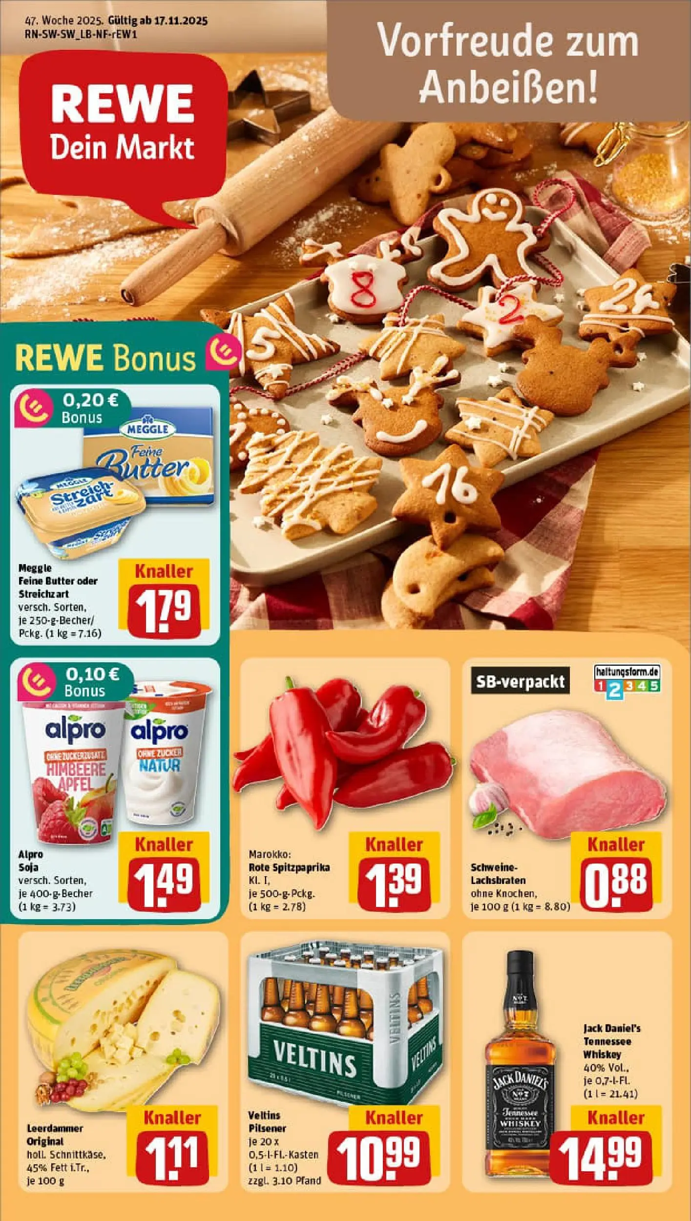 REWE Prospekt ab 17.11.2025 zum Blättern » Angebote | Seite: 1 | Produkte: Leerdammer, Alpro, Zucker, Himbeere