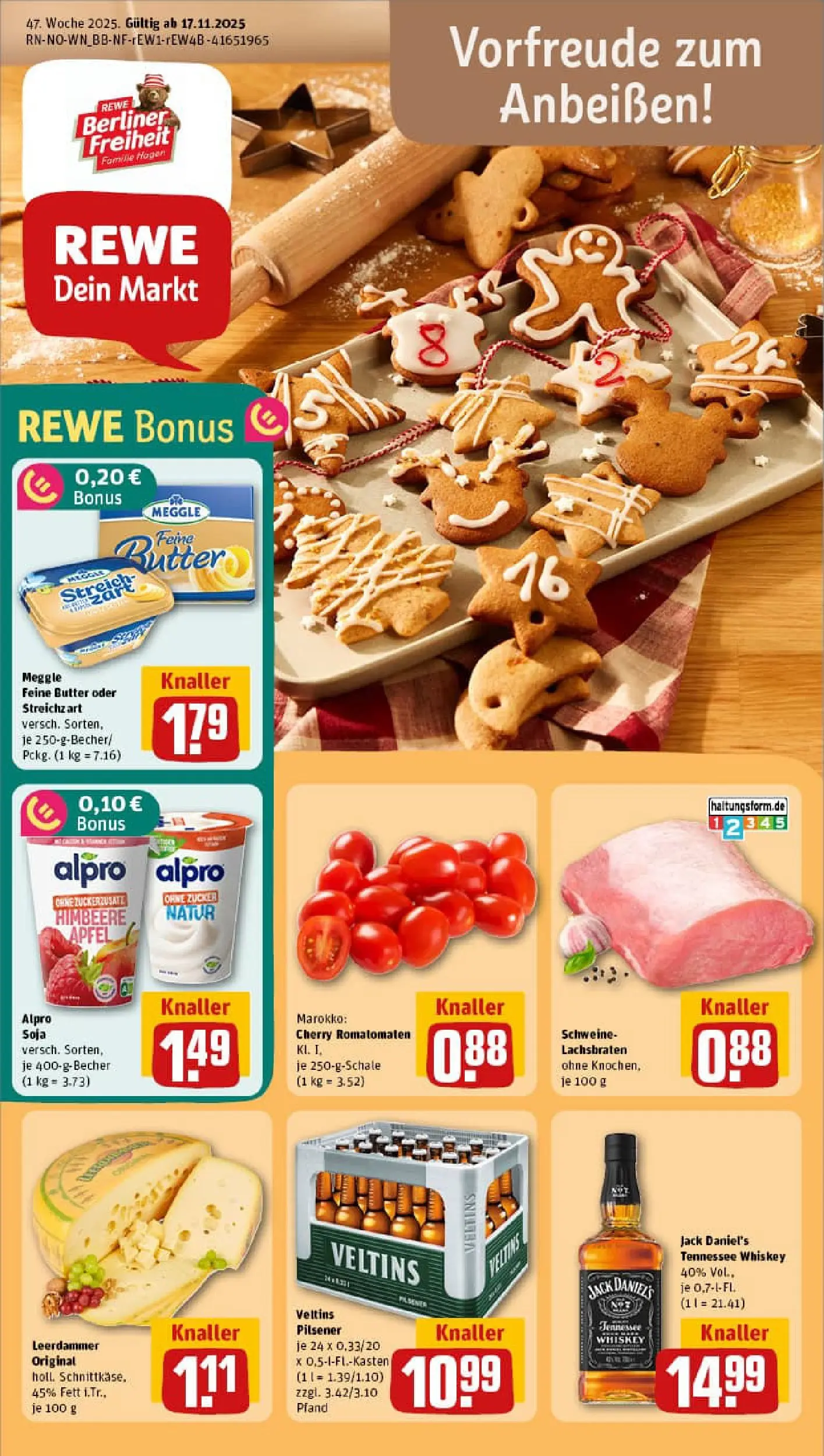 REWE Prospekt ab 17.11.2025 zum Blättern » Angebote | Seite: 1 | Produkte: Berliner, Sofa, Jack Daniel's, Zucker