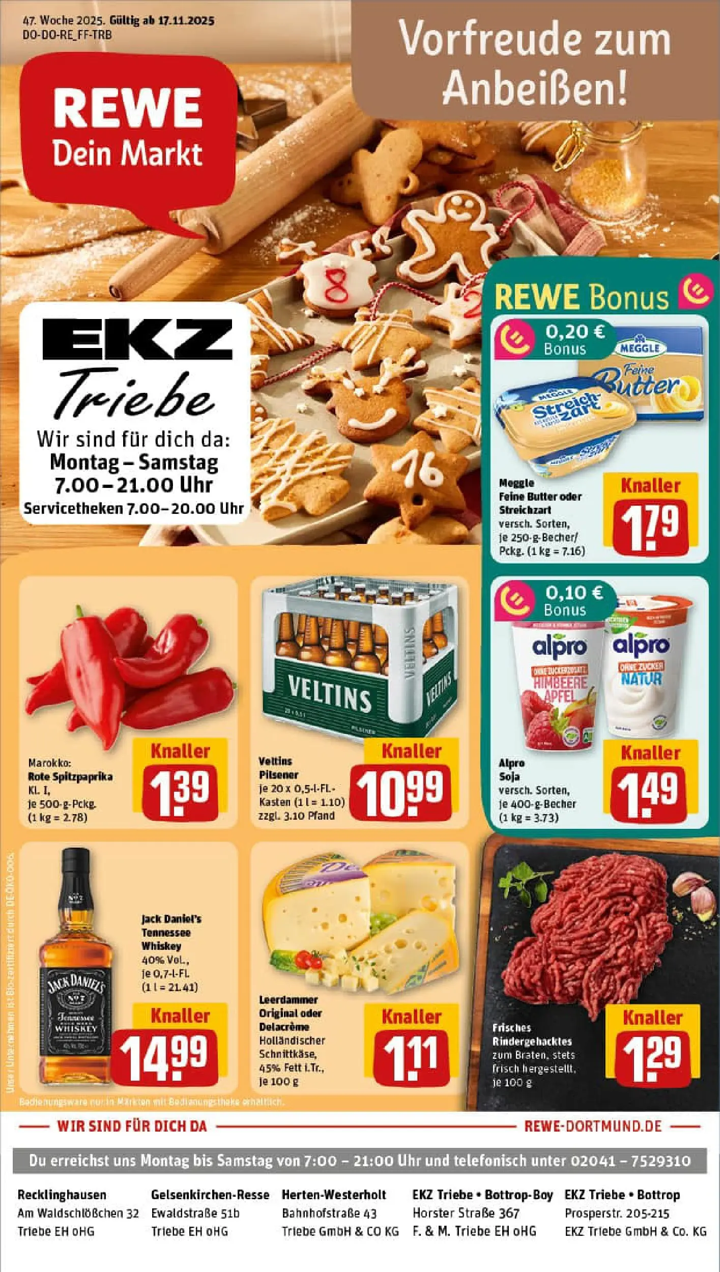 REWE Prospekt ab 17.11.2025 zum Blättern » Angebote | Seite: 1 | Produkte: Butter, Theke, Leerdammer, Zucker