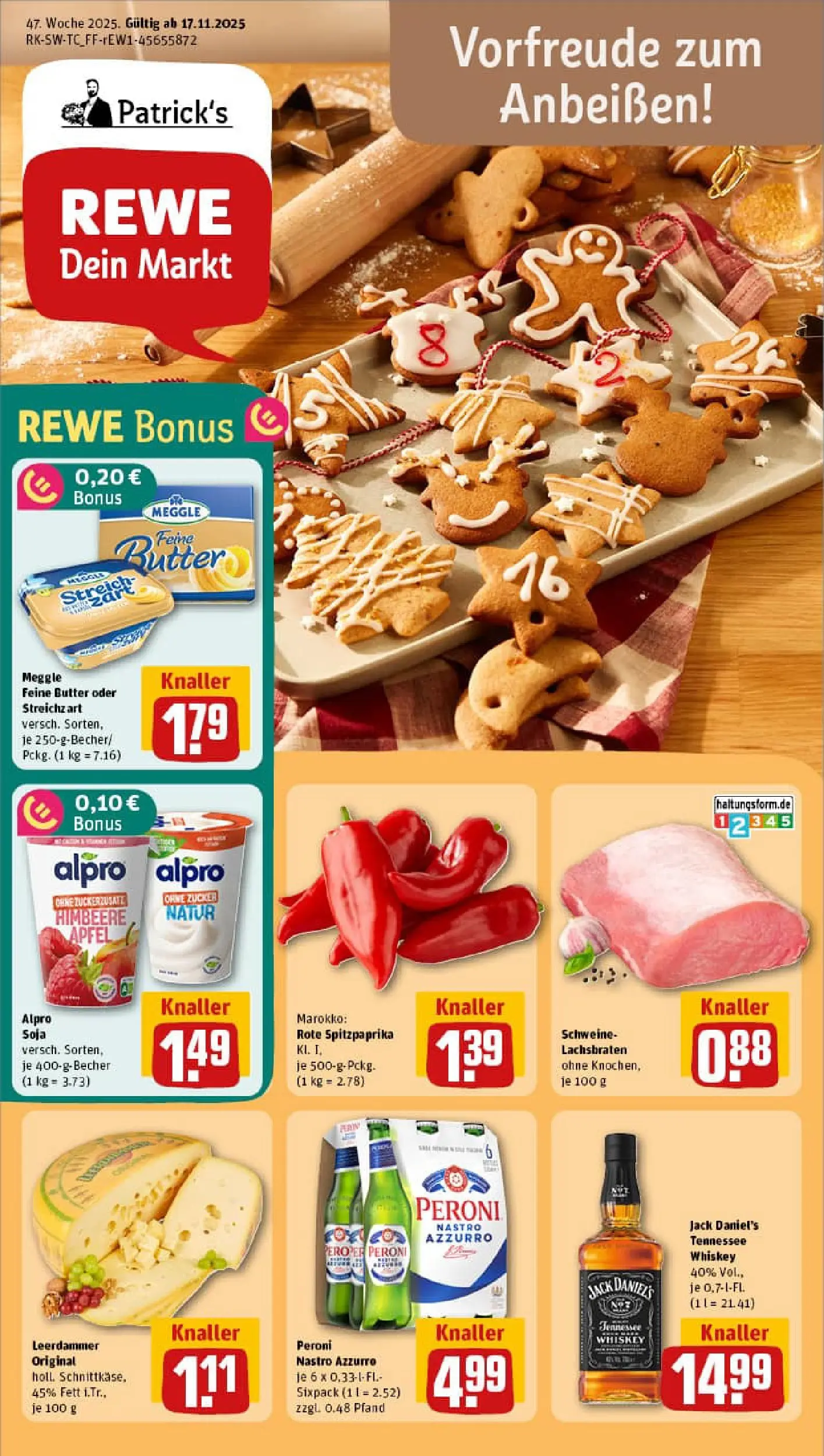 REWE Prospekt ab 17.11.2025 zum Blättern » Angebote | Seite: 1 | Produkte: Butter, Äpfel, Zucker, Himbeere