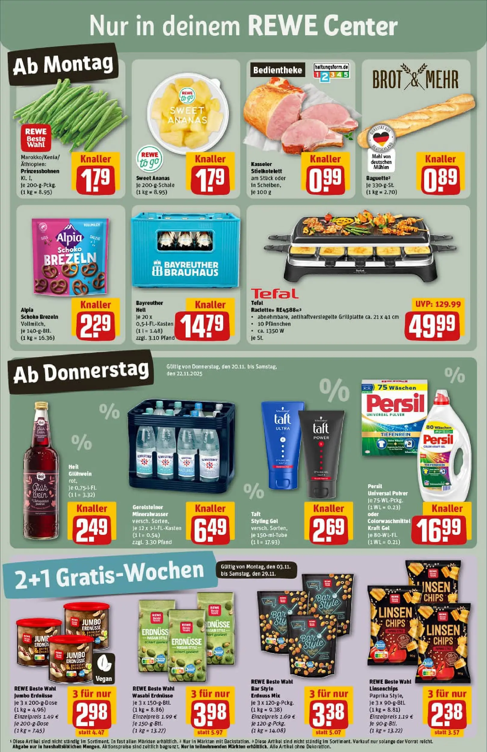 REWE Prospekt ab 17.11.2025 zum Blättern » Angebote | Seite: 3 | Produkte: Erdnüsse, Paprika, Raclette, Gerolsteiner
