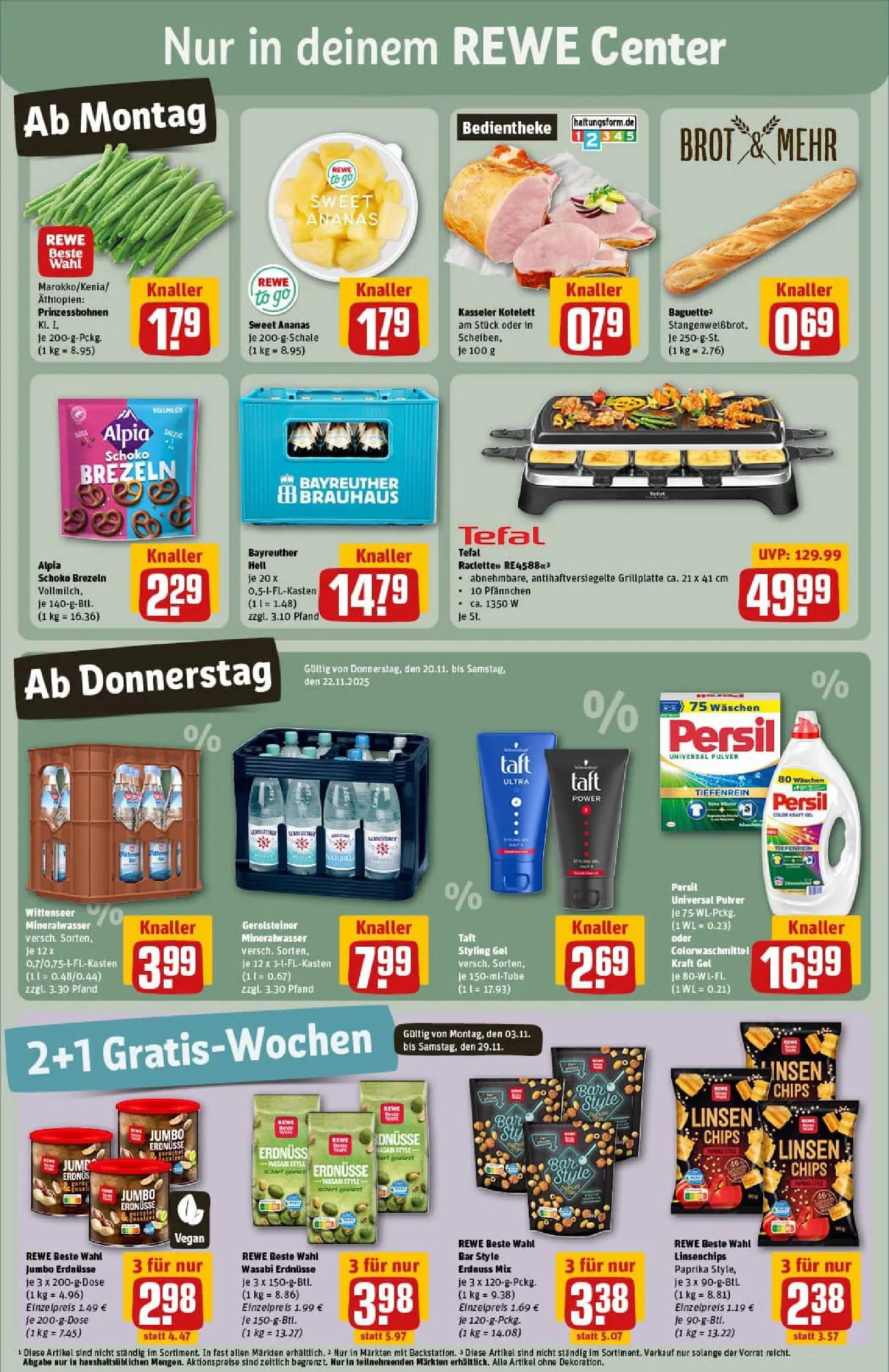 REWE Prospekt ab 17.11.2025 zum Blättern » Angebote | Seite: 3 | Produkte: Erdnüsse, Mineralwasser, Raclette, Persil