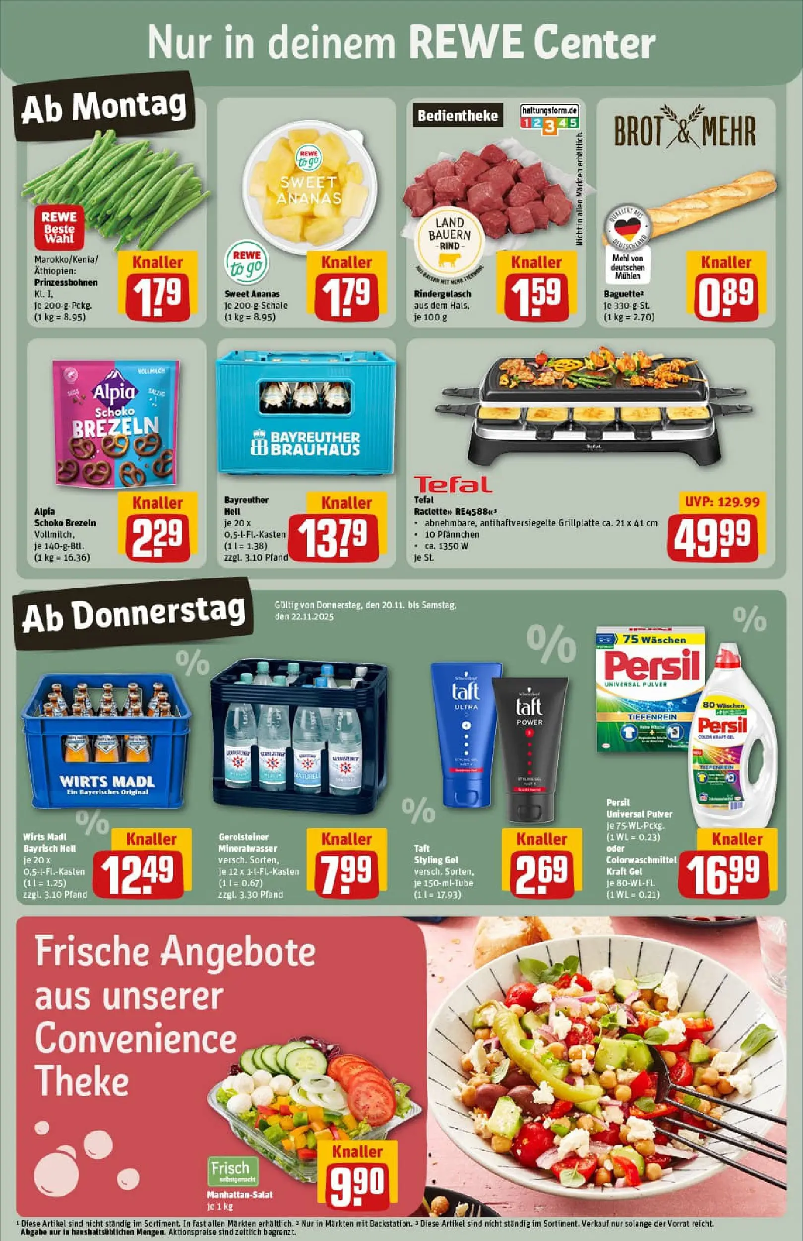 REWE Prospekt ab 17.11.2025 zum Blättern » Angebote | Seite: 3 | Produkte: Rindergulasch, Baguette, Mineralwasser, Persil