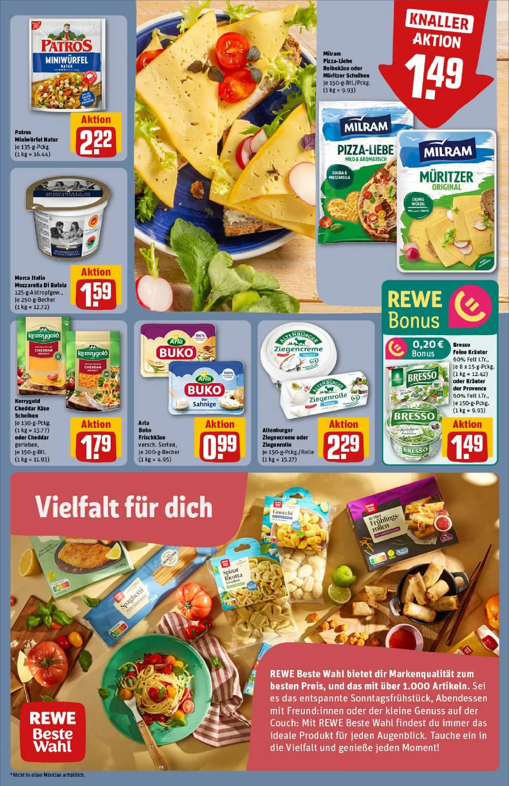 REWE Prospekt ab 17.11.2025 zum Blättern » Angebote | Seite: 13 | Produkte: Käse, Bresso, Milram, Arla buko