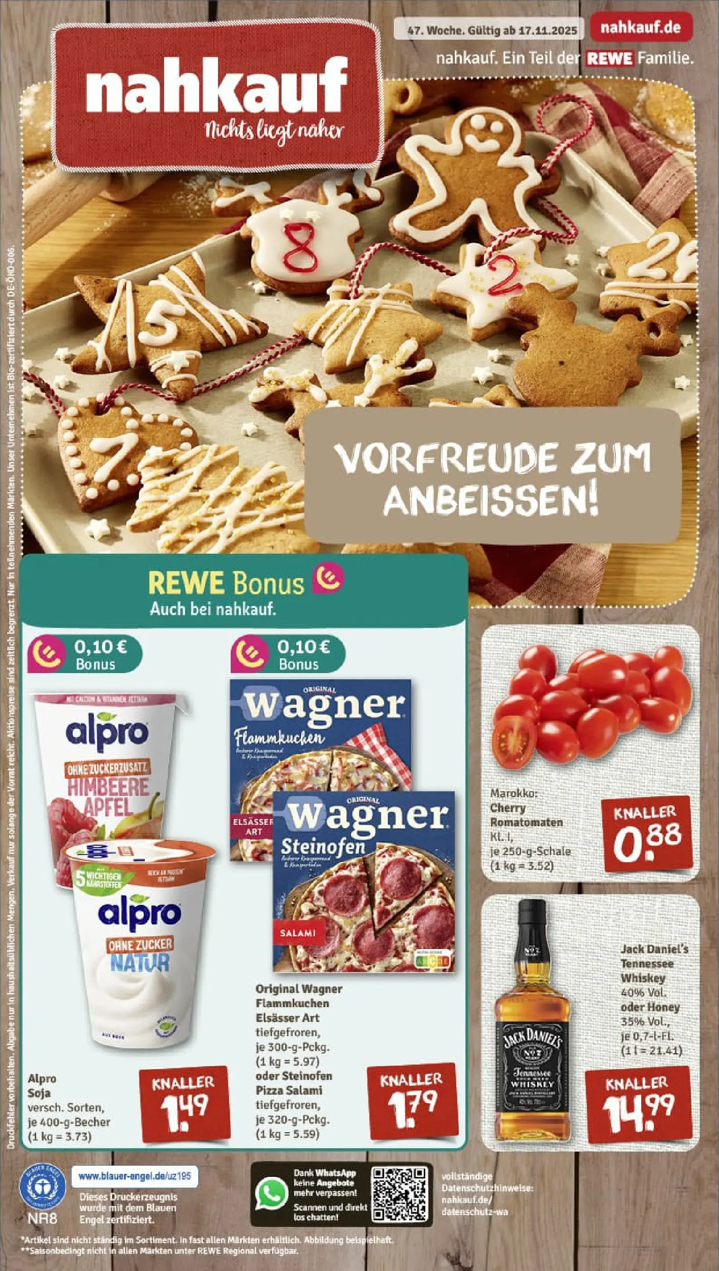 REWE Prospekt ab 17.11.2025 zum Blättern » Angebote | Seite: 1 | Produkte: Äpfel, Jack Daniel's, Zucker, Himbeere