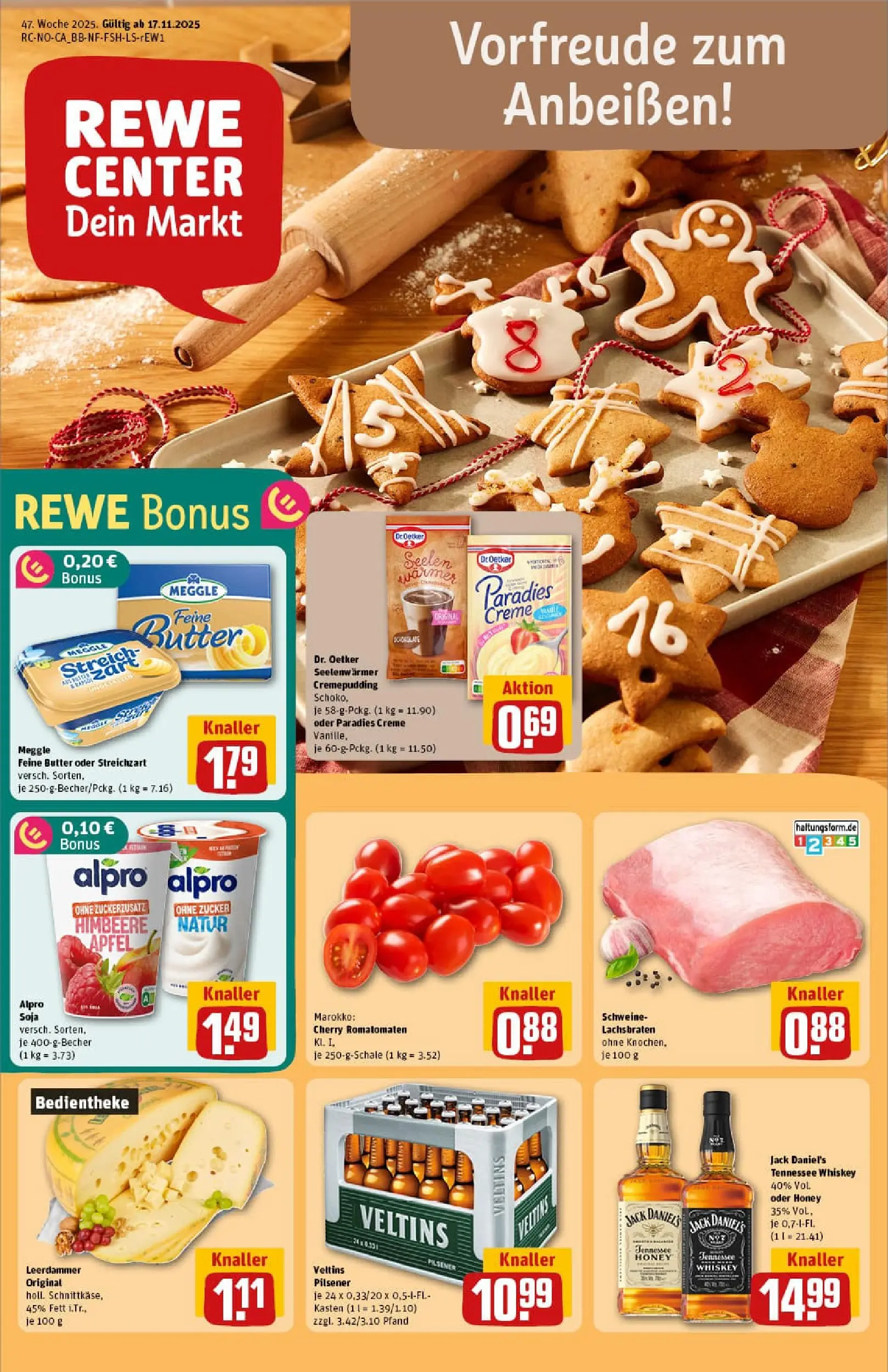 REWE Prospekt ab 17.11.2025 zum Blättern » Angebote | Seite: 1 | Produkte: Butter, Äpfel, Creme, Veltins