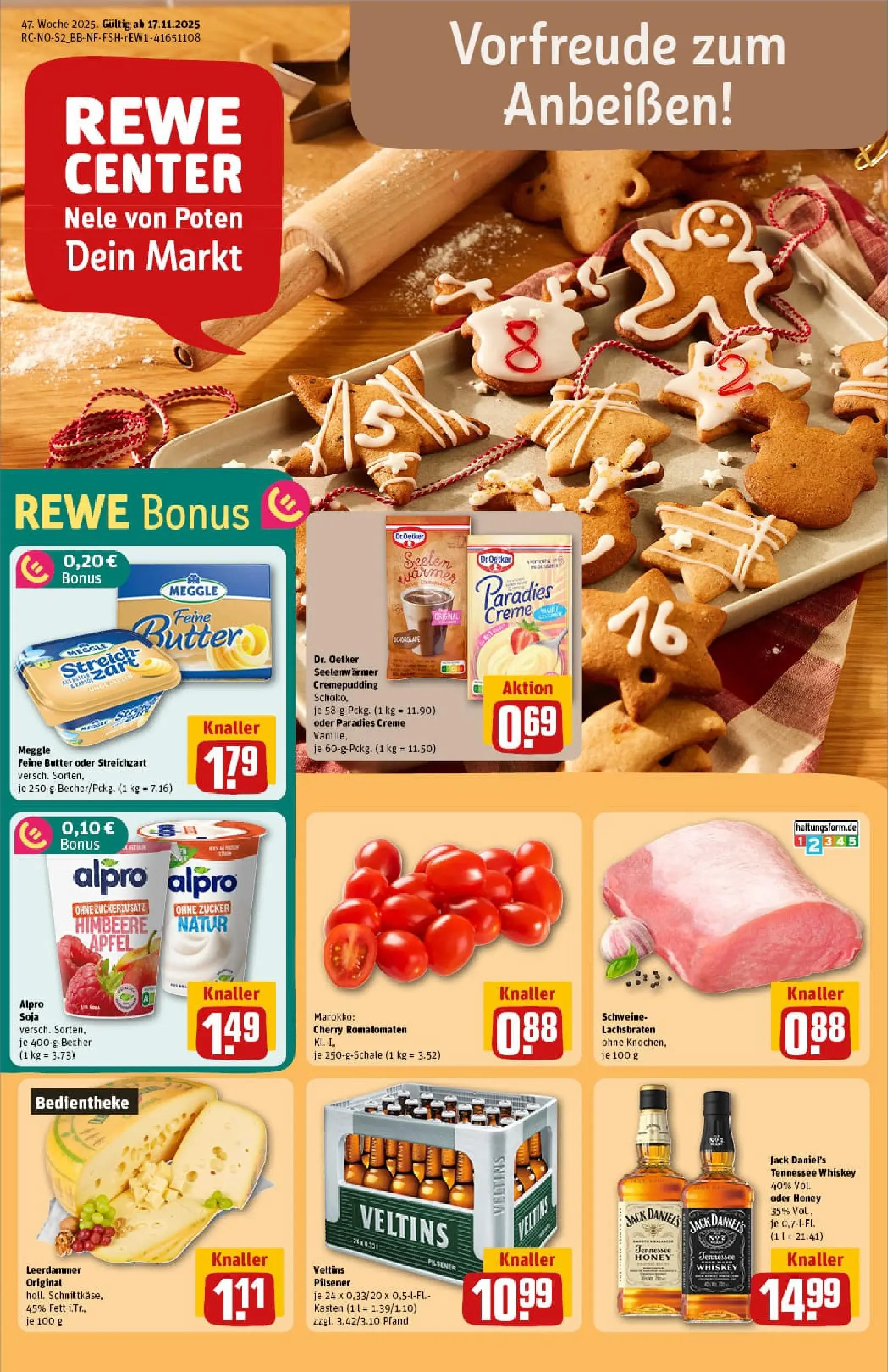 REWE Prospekt ab 17.11.2025 zum Blättern » Angebote | Seite: 1 | Produkte: Butter, Himbeere, Whiskey, Veltins