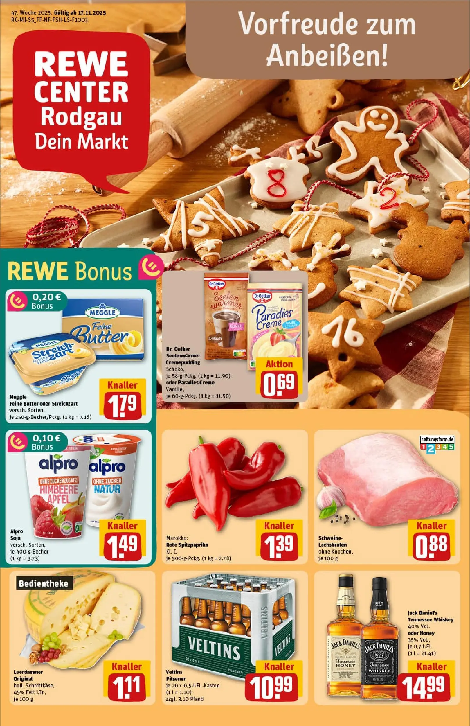 REWE Prospekt ab 17.11.2025 zum Blättern » Angebote | Seite: 1 | Produkte: Alpro, Zucker, Whiskey, Veltins