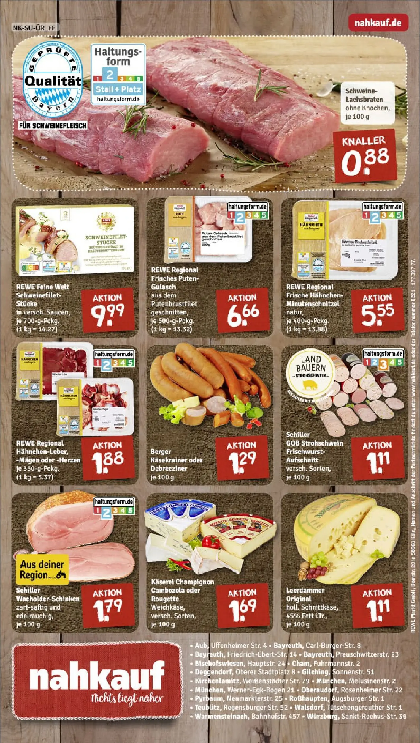 REWE Prospekt ab 17.11.2025 zum Blättern » Angebote | Seite: 8 | Produkte: Hahnchen, Käsekrainer, Gulasch, Schweinefleisch