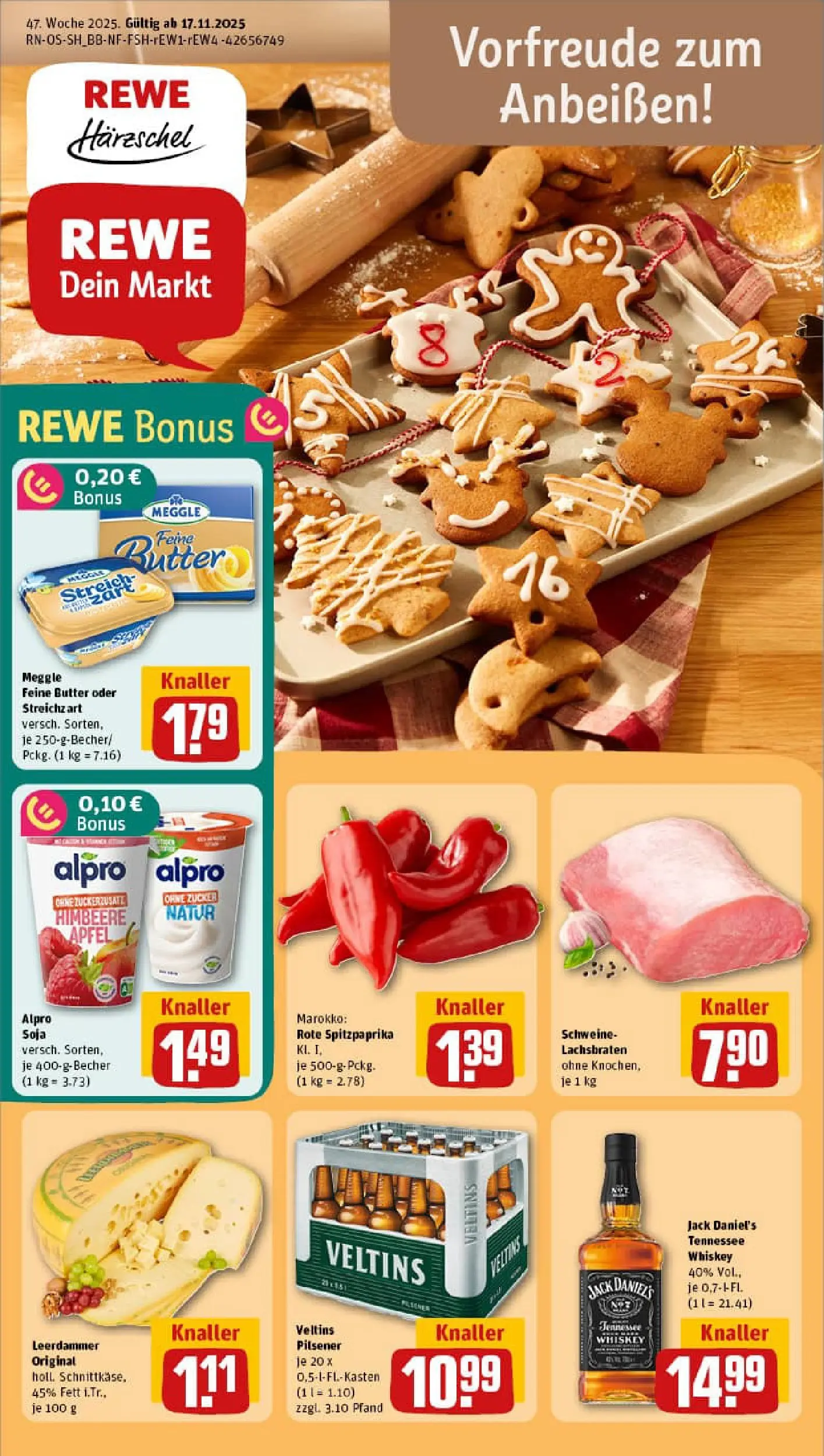 REWE Prospekt ab 17.11.2025 zum Blättern » Angebote | Seite: 1 | Produkte: Leerdammer, Alpro, Zucker, Himbeere