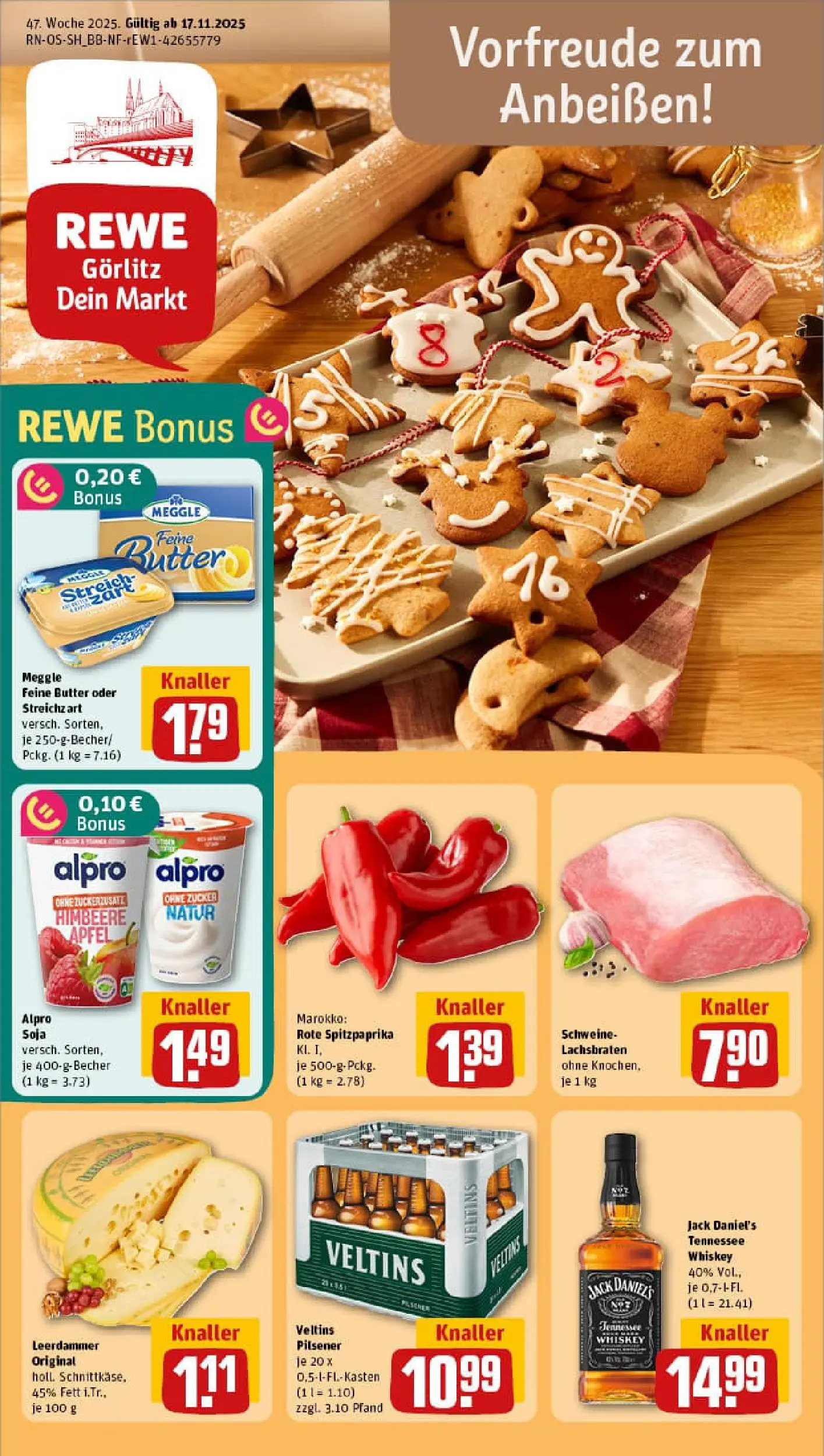 REWE Prospekt ab 17.11.2025 zum Blättern » Angebote | Seite: 1 | Produkte: Butter, Äpfel, Himbeere, Veltins