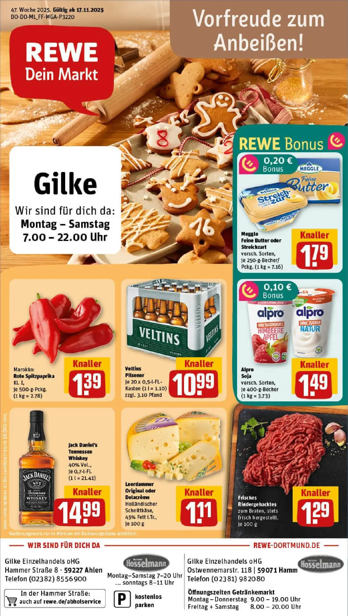 REWE Prospekt ab 17.11.2025 zum Blättern » Angebote | Seite: 1 | Produkte: Leerdammer, Alpro, Zucker, Himbeere